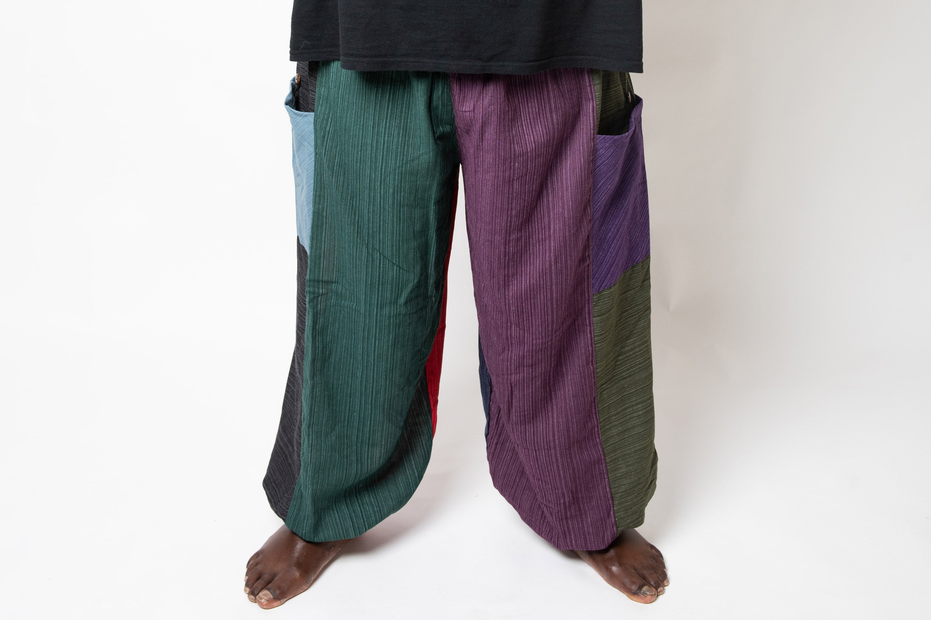 Plus Size Men's Drawstring Patchwork Pinstripes Cotton Pants