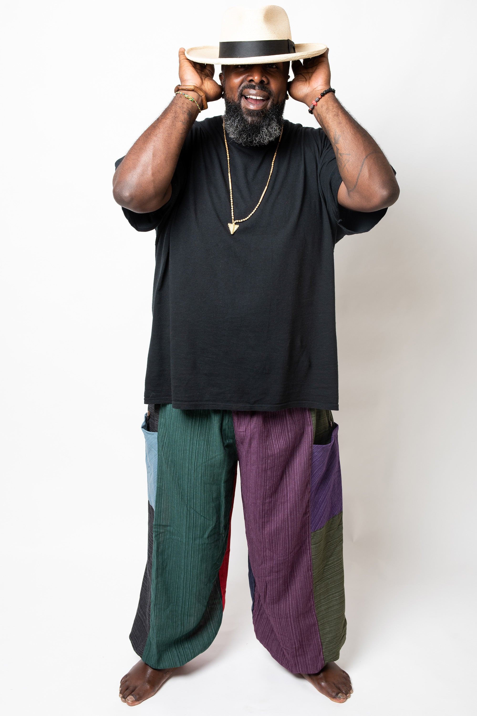 Plus Size Men's Drawstring Patchwork Pinstripes Cotton Pants