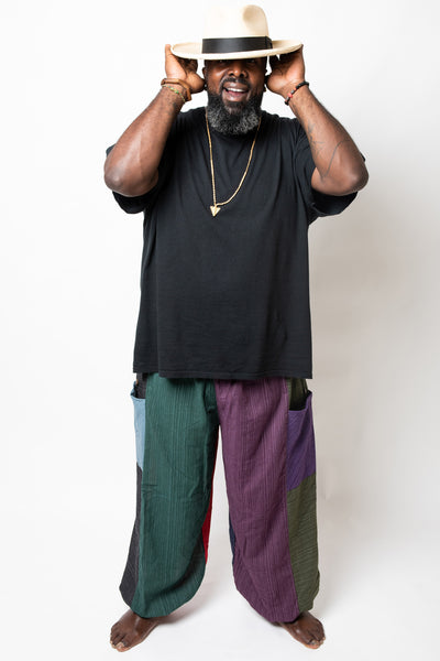 Plus Size Men's Drawstring Patchwork Pinstripes Cotton Pants