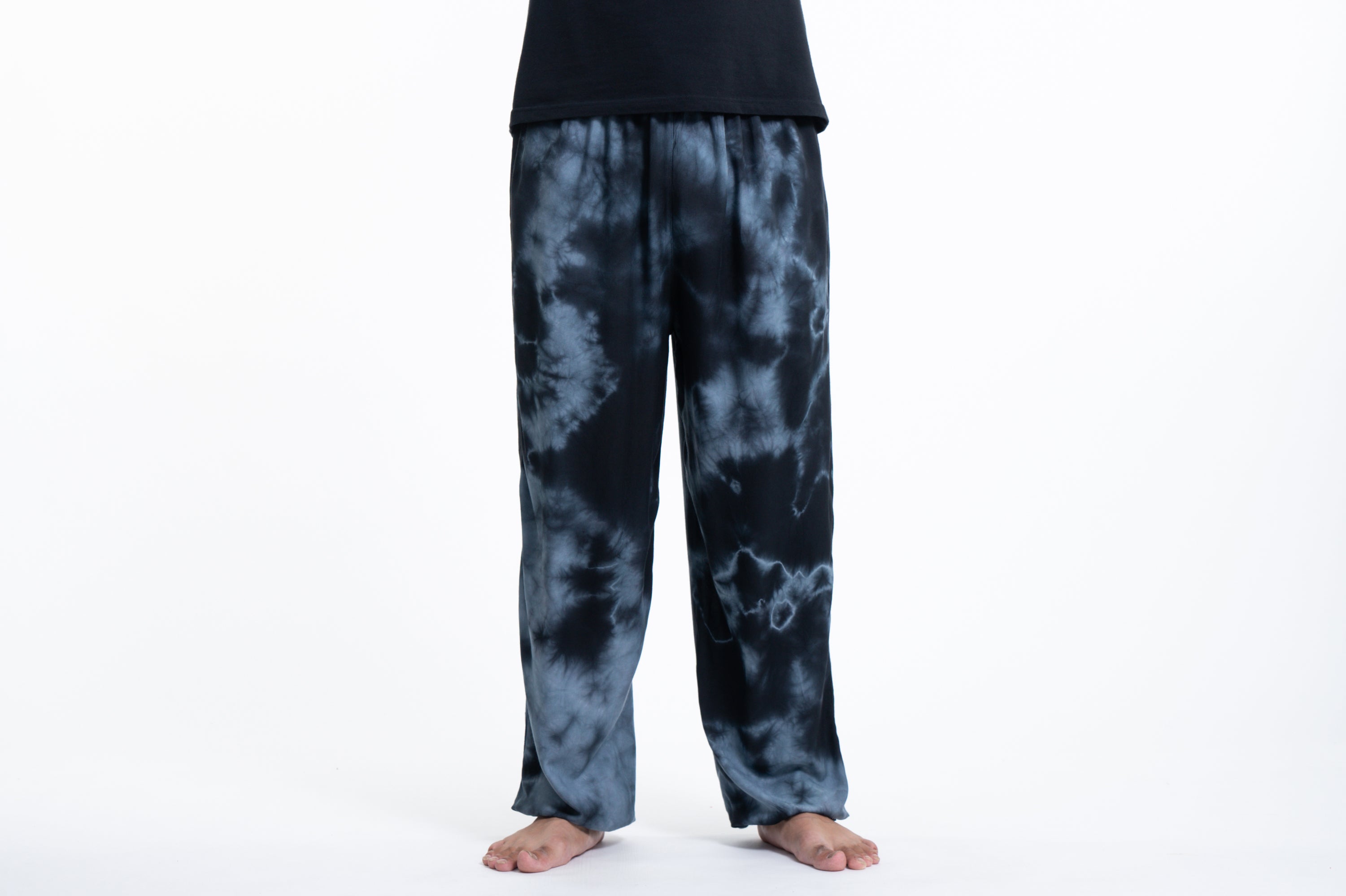 Tie Dye Drawstring Men's Yoga Massage Pants in Black