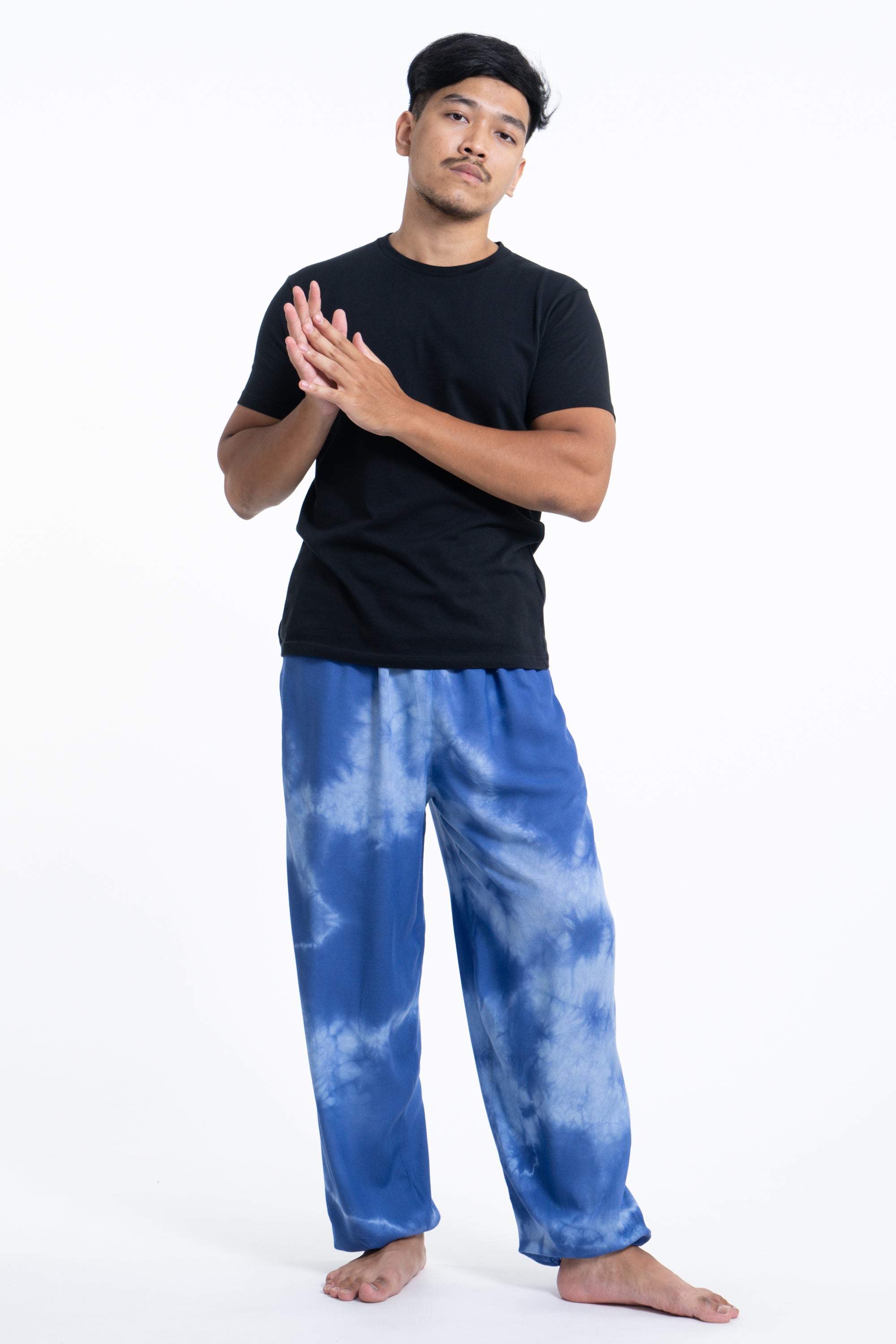 Harempants.Com Tie Dye Drawstring Men s Yoga Massage Pants in Blue