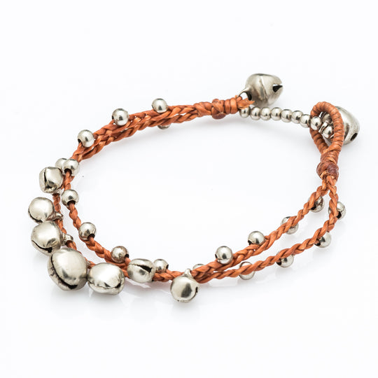 Silver Color Bell Waxed Cotton Bracelets in Copper