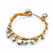 Silver Color Bell Waxed Cotton Bracelets in Gold