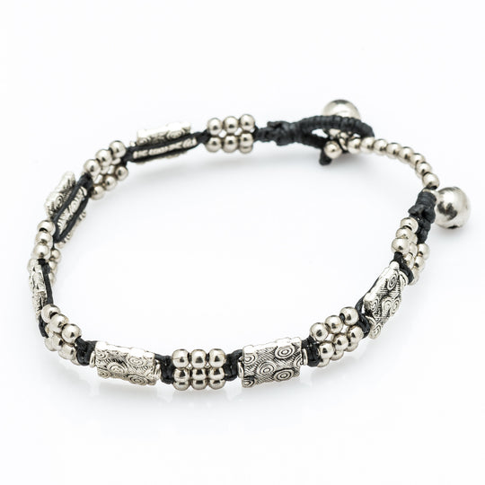 Hill Tribe Silver Bead And Tribal Block Charm Bracelets