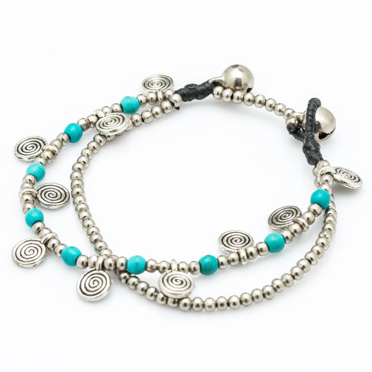 Turquoise Bead And Charm Double Strand Bracelets