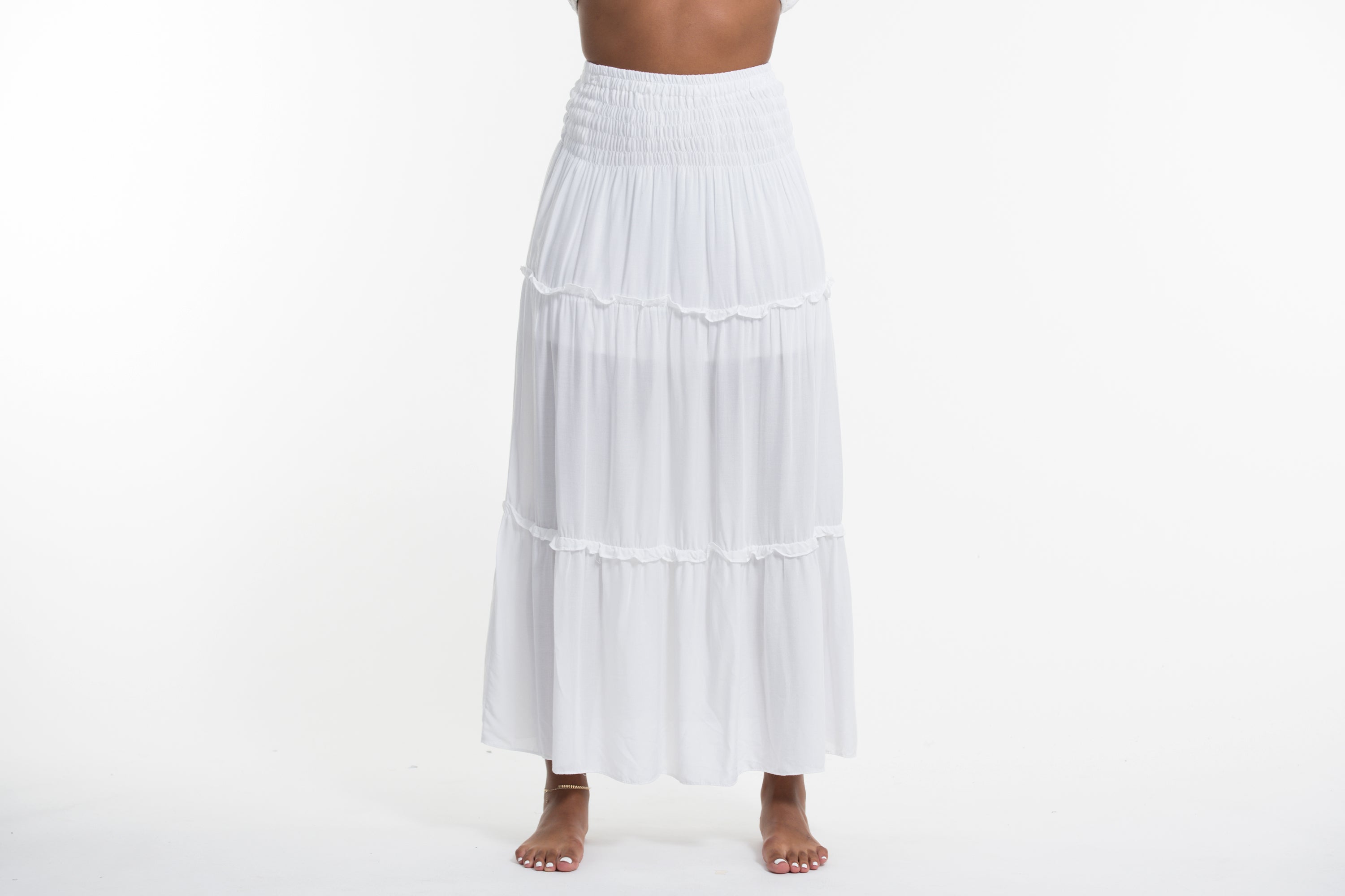 Solid Color Maxi Skirt in White