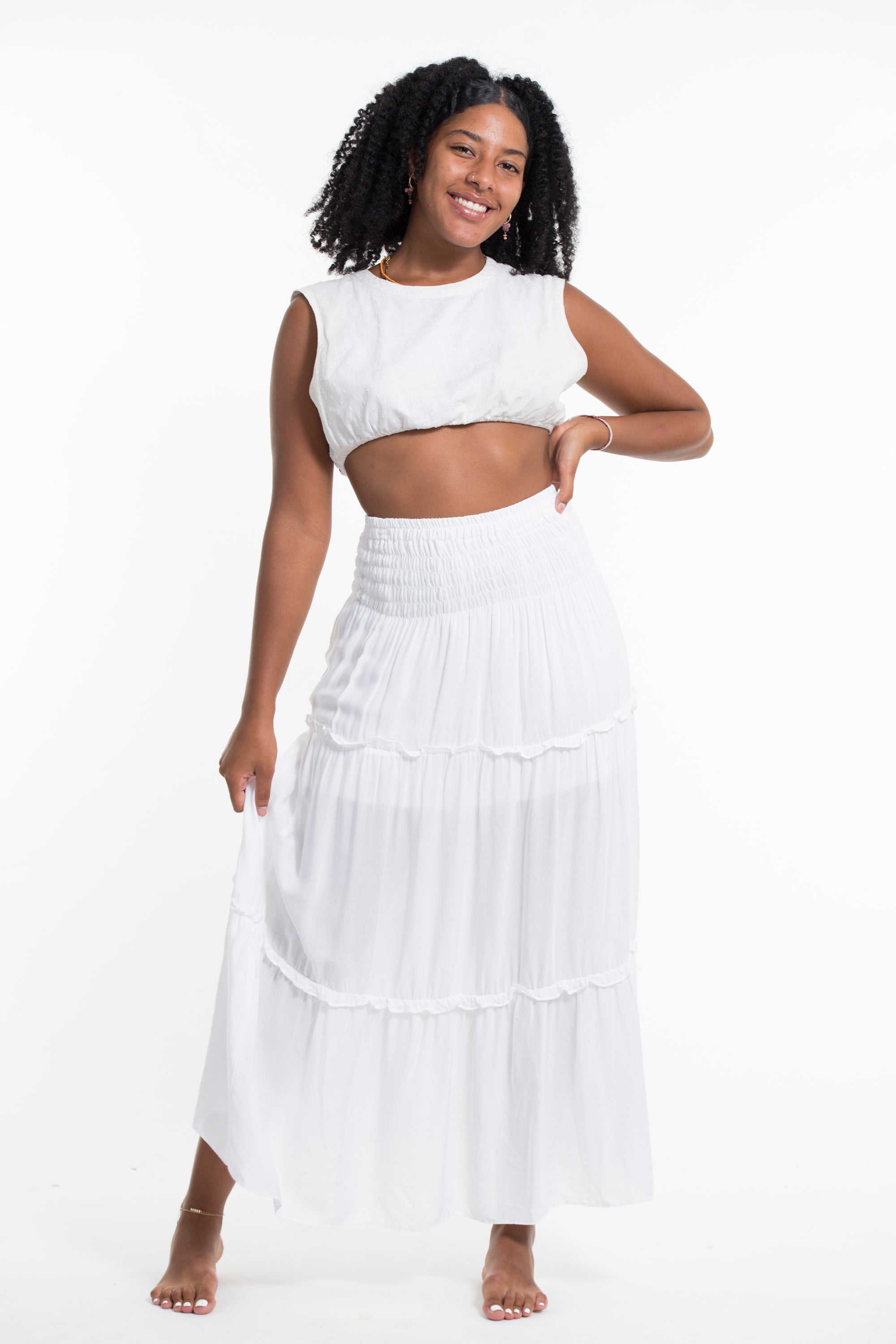 Solid Color Maxi Skirt in White