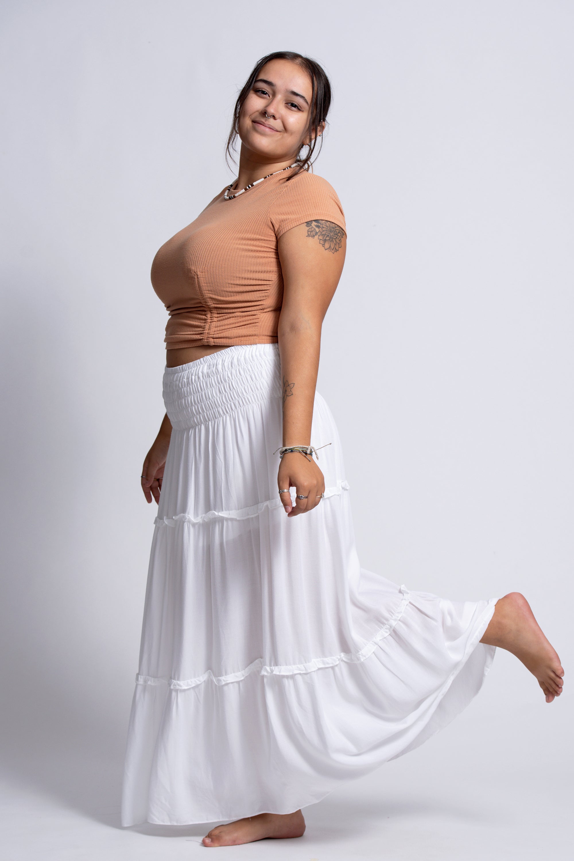 Solid Color Maxi Skirt in White