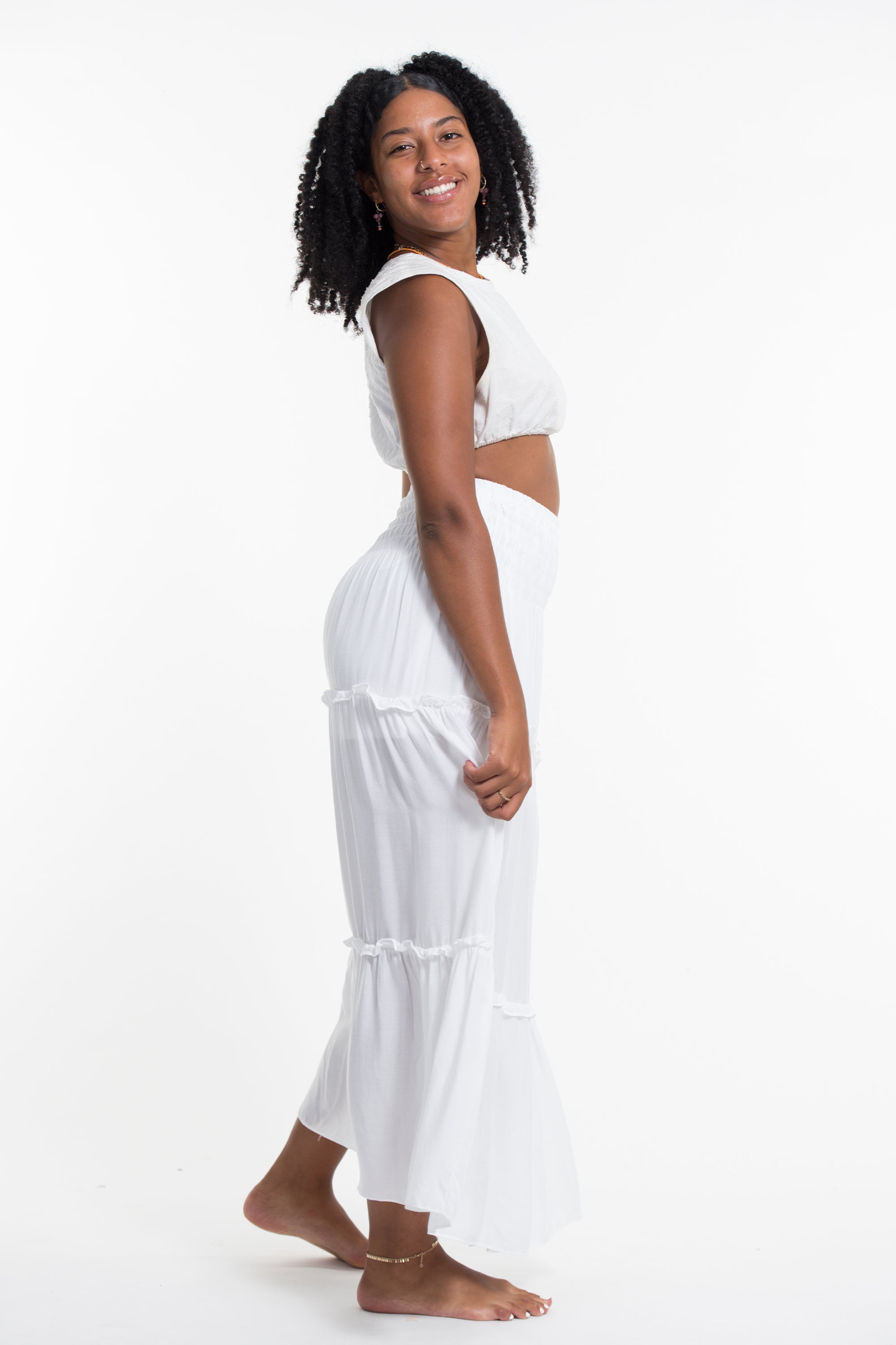 Solid Color Maxi Skirt in White
