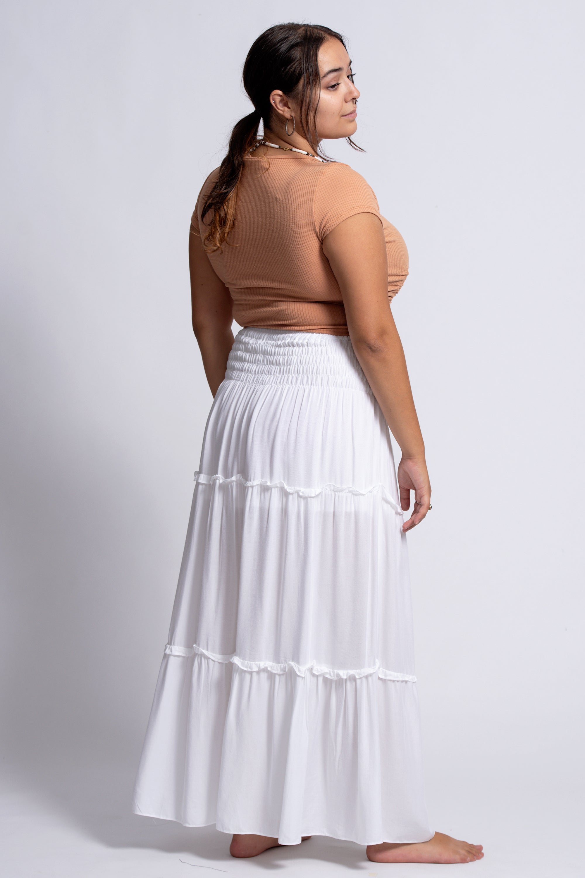 Solid Color Maxi Skirt in White