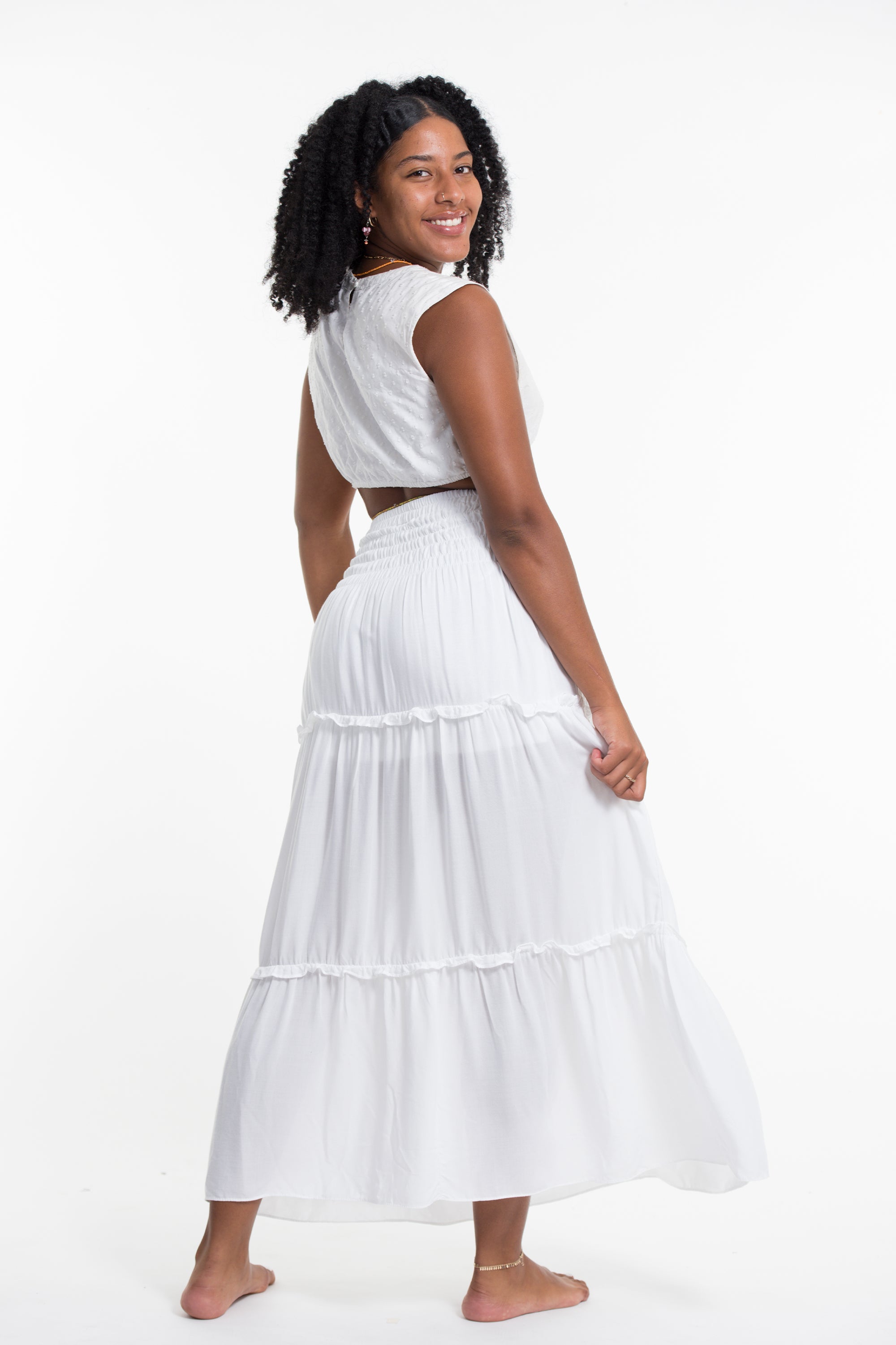 Solid Color Maxi Skirt in White