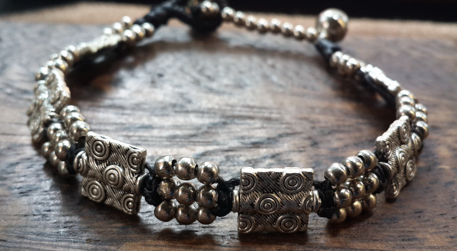 Hill Tribe Silver Bead And Tribal Block Charm Bracelets