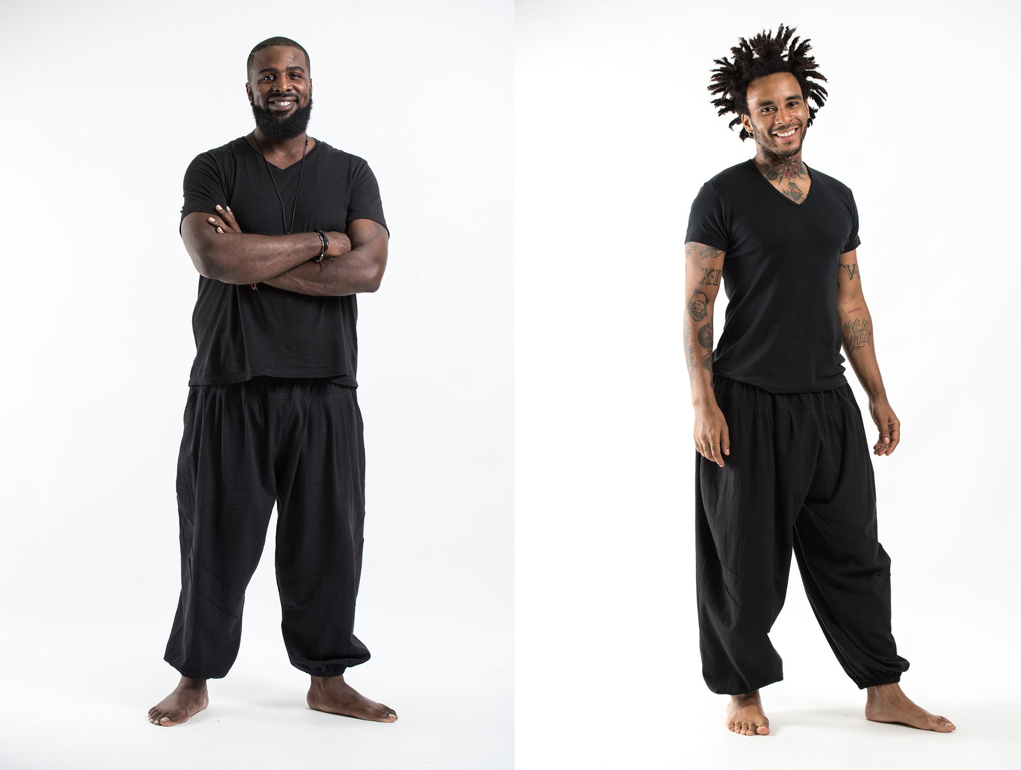 Plus Size Genie Men's Cotton Harem Pants in Black