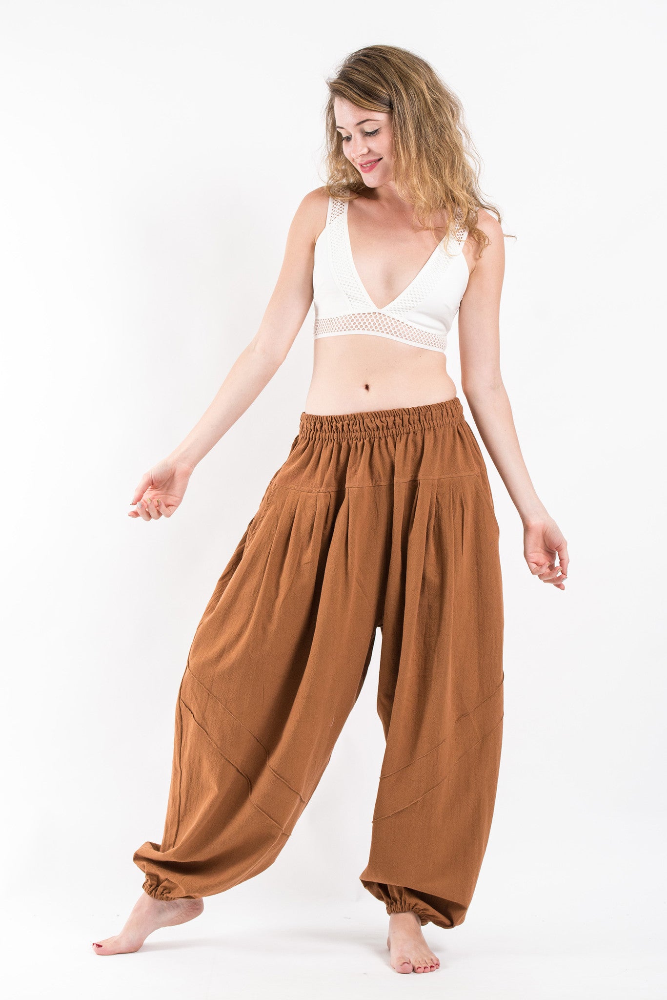 Genie Women's Cotton Harem Pants in Brown