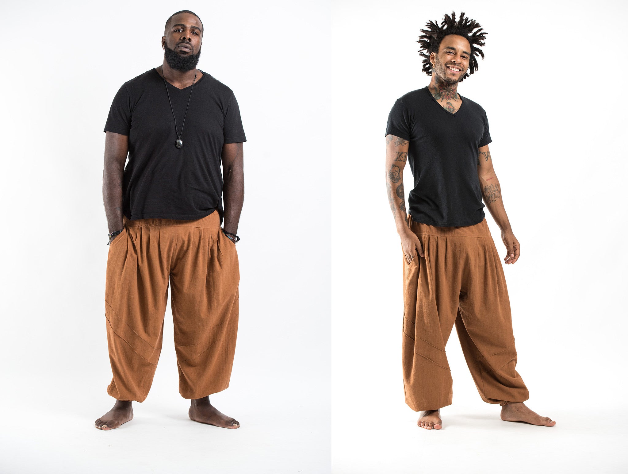 Plus Size Genie Men's Cotton Harem Pants in Brown