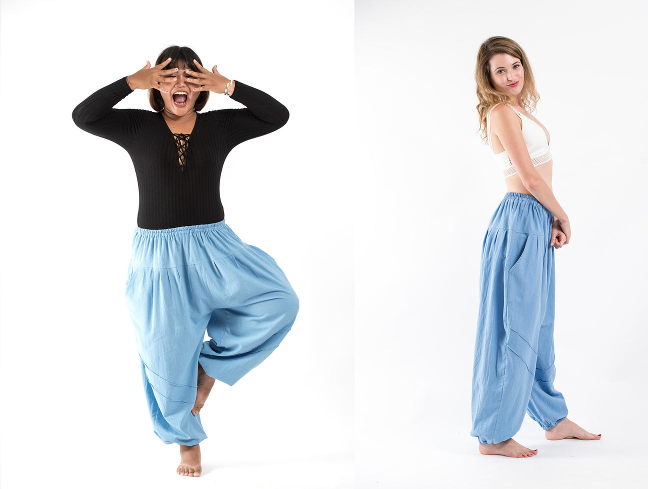 Plus Size Women Autumn Pure Color Cotton Harem Pants