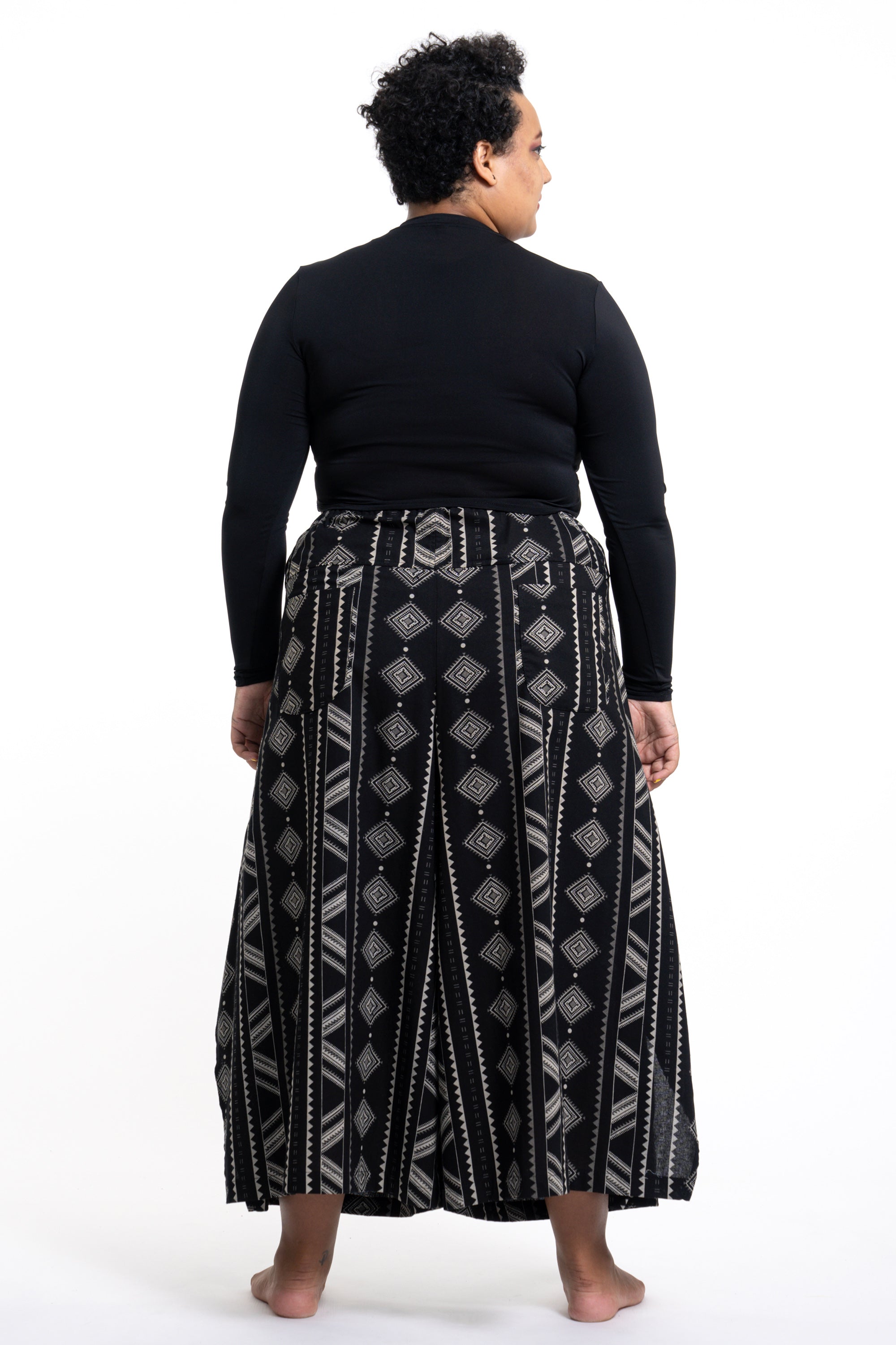 Plus Size Diamonds Women's Cotton Palazzo Pants in Black