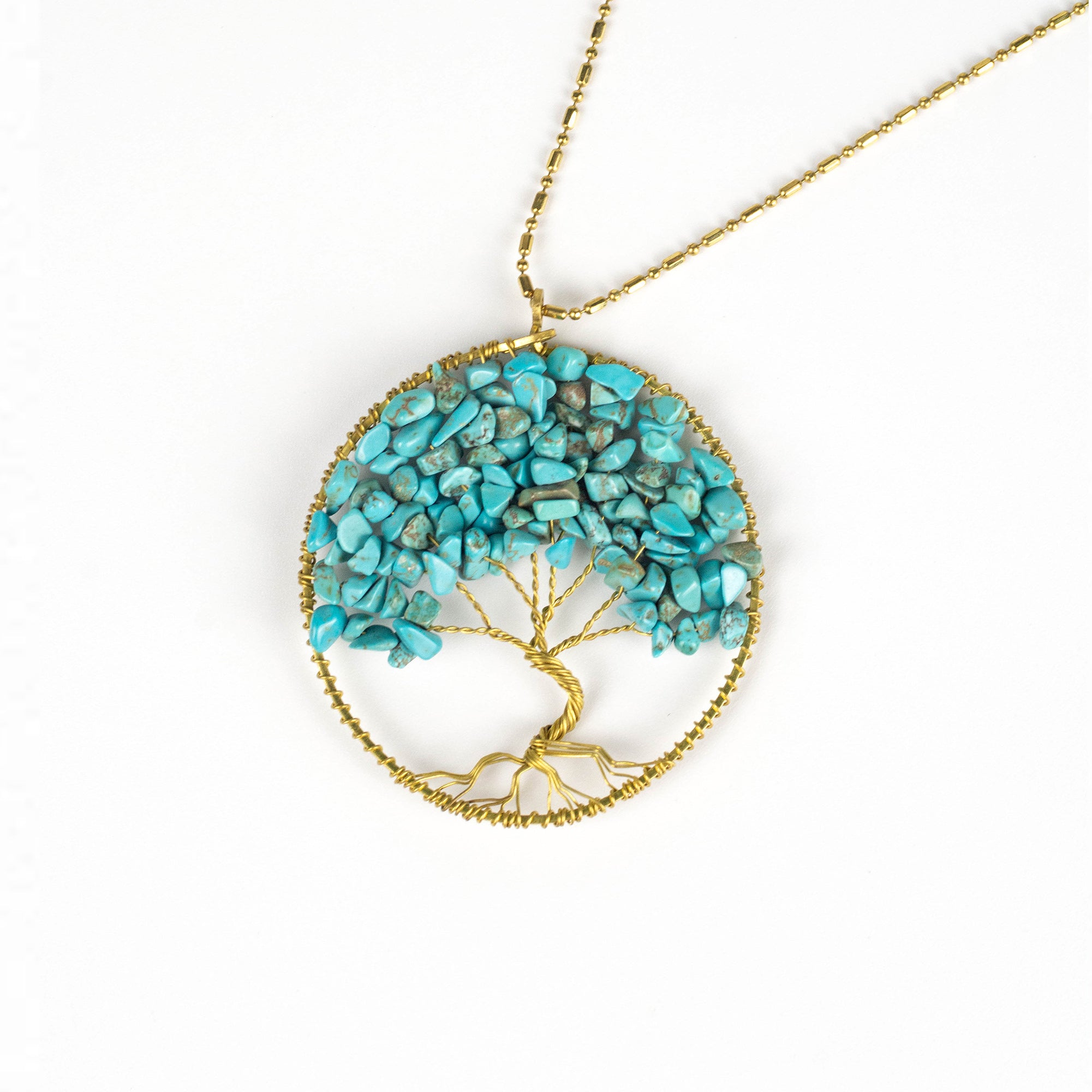 Tree of Life with Turquoise Stone Pendant Brass Necklace