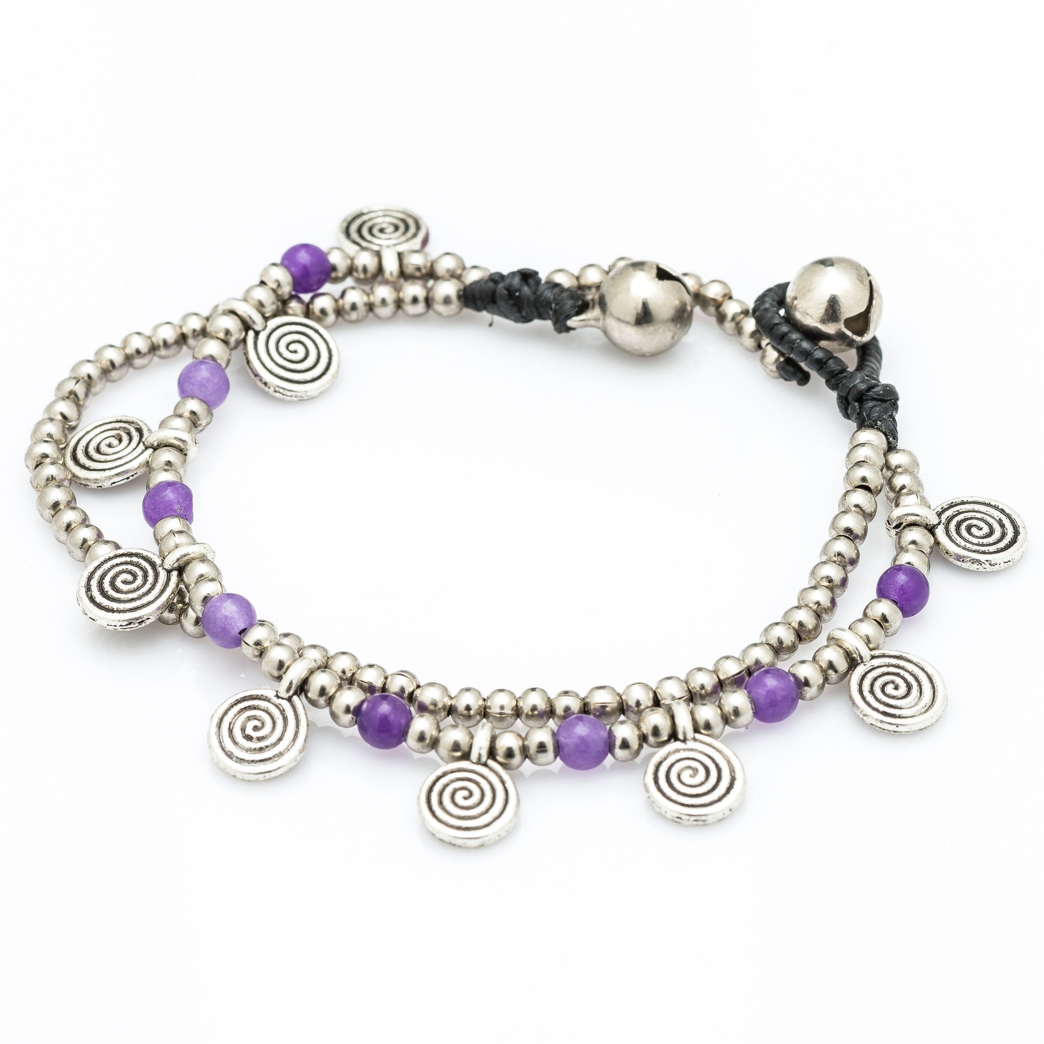Violet Bead And Charm Double Strand Bracelets