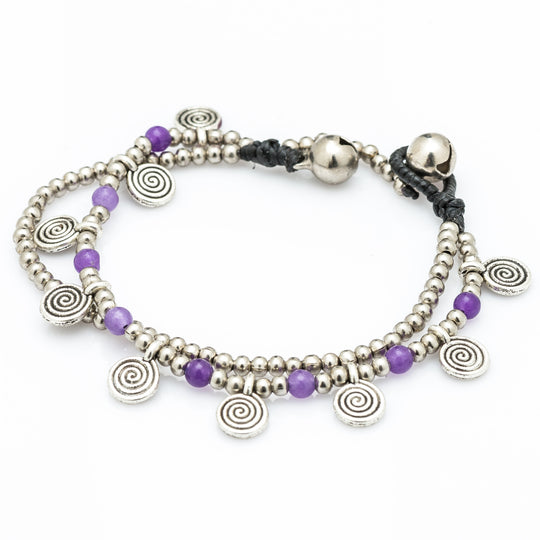 Violet Bead And Charm Double Strand Bracelets