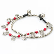 Red Bead And Charm Double Strand Bracelets