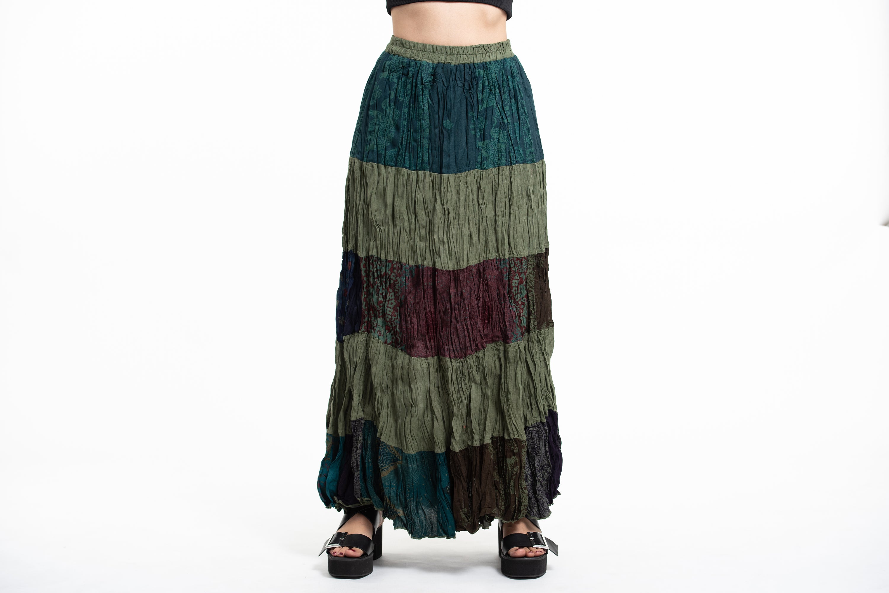 Patchwork Long Skirt in Green