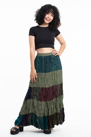 Patchwork Long Skirt in Green
