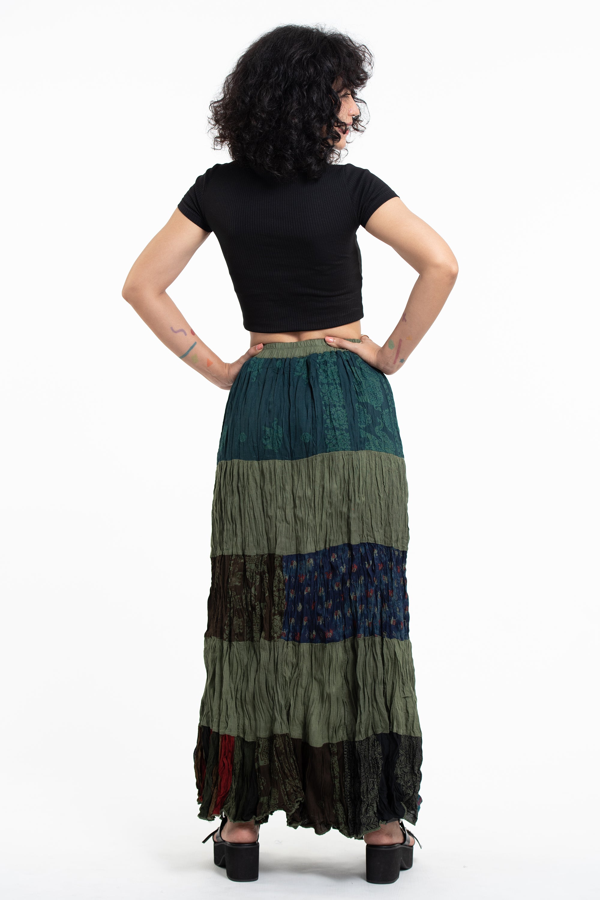 Patchwork Long Skirt in Green