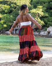 Plus Size Patchwork Long Skirt in Brick