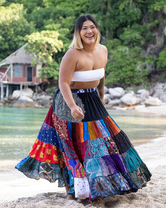 Plus Size Patchwork Long Skirt in Multi Prints