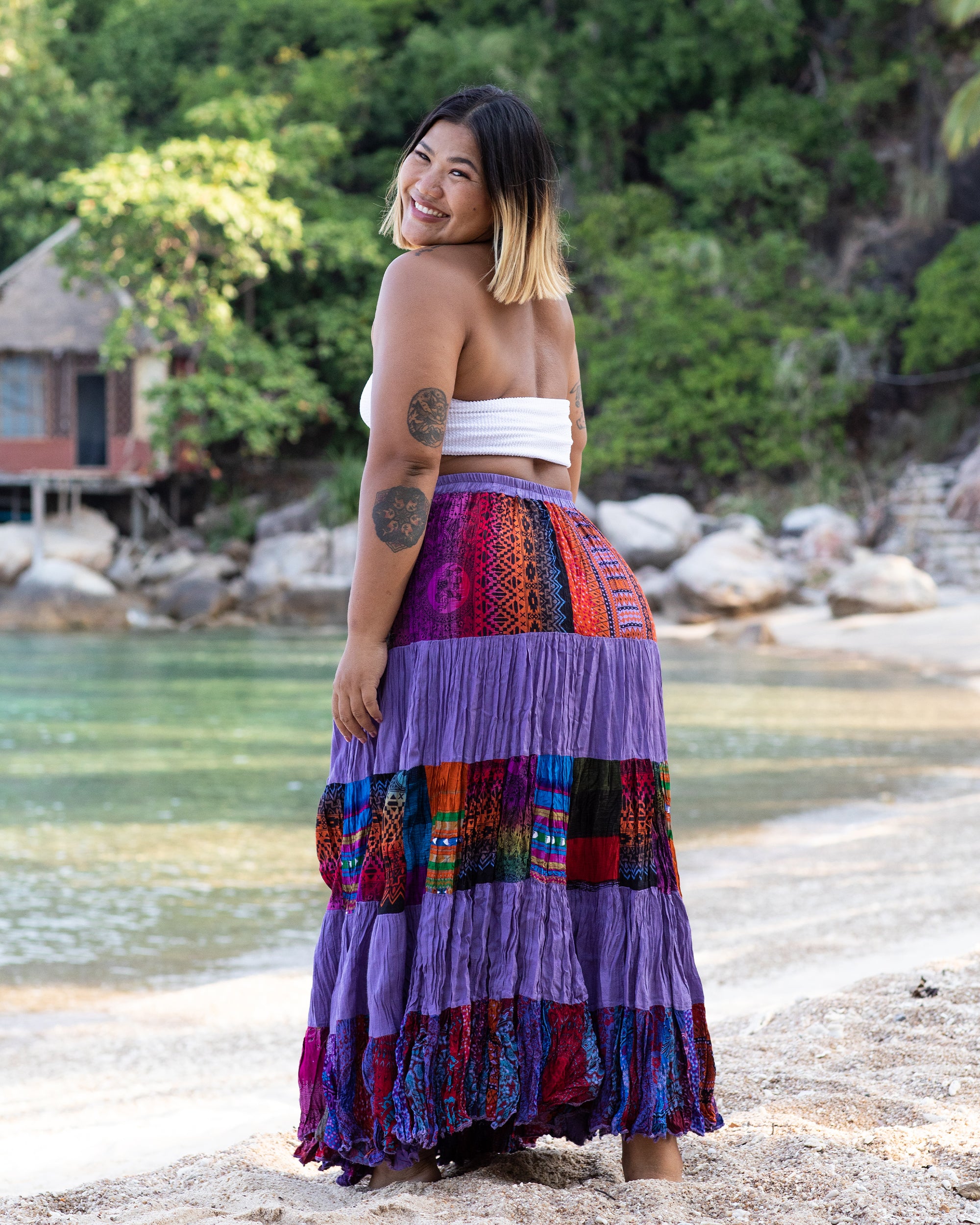 Plus Size Patchwork Long Skirt in Purple