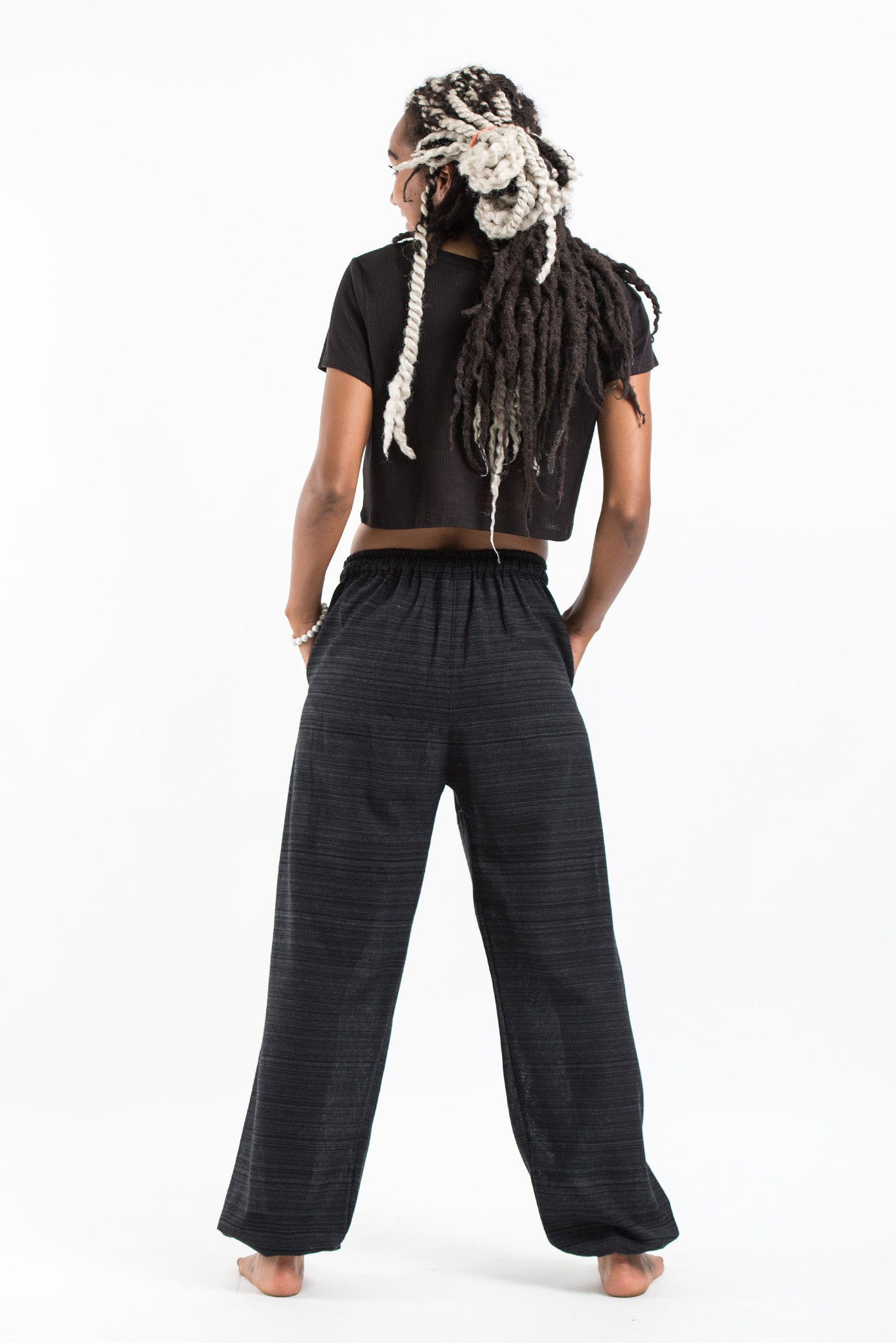 Drawstring Pinstripe Women's  Pants in Black
