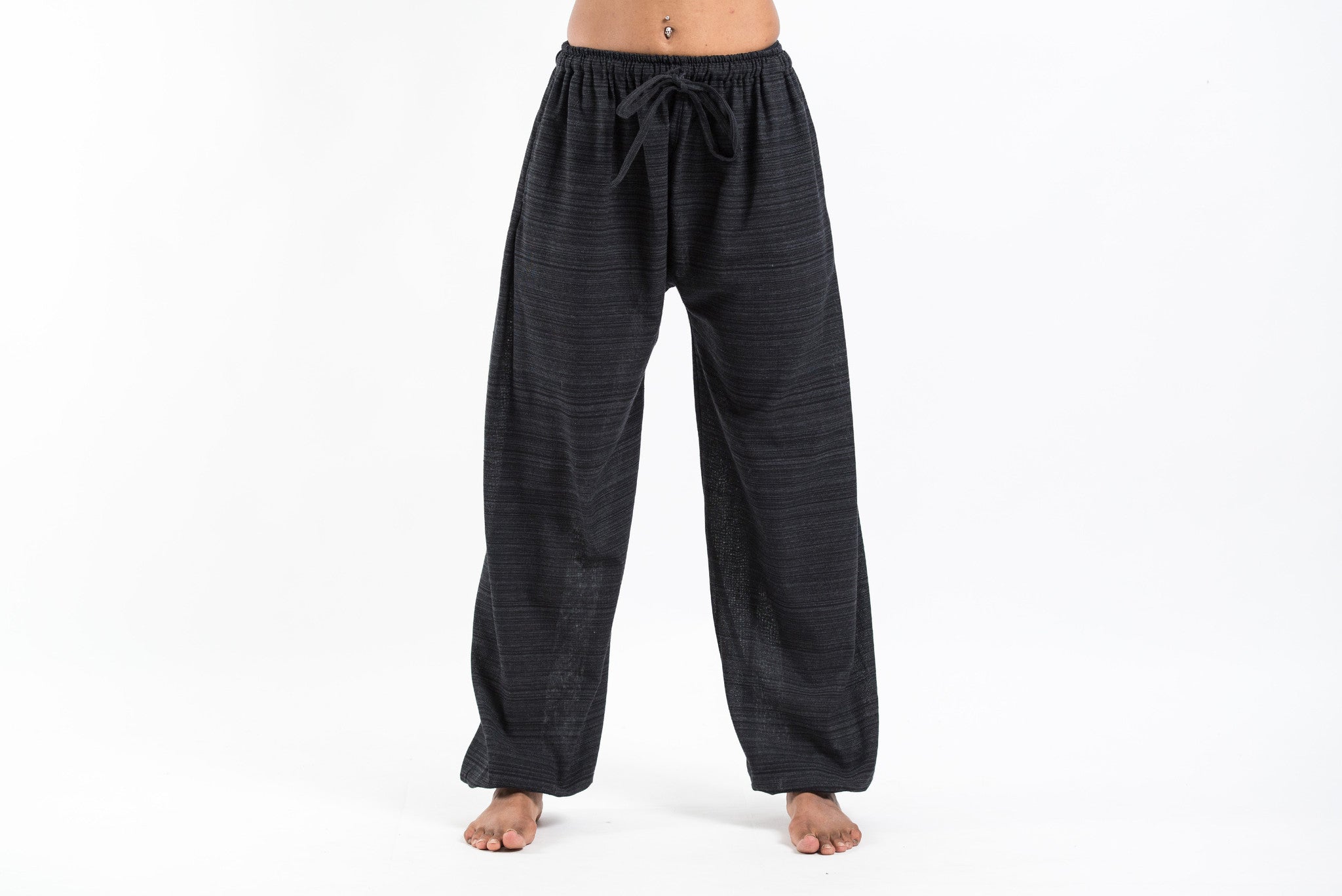 Drawstring Pinstripe Women's  Pants in Black