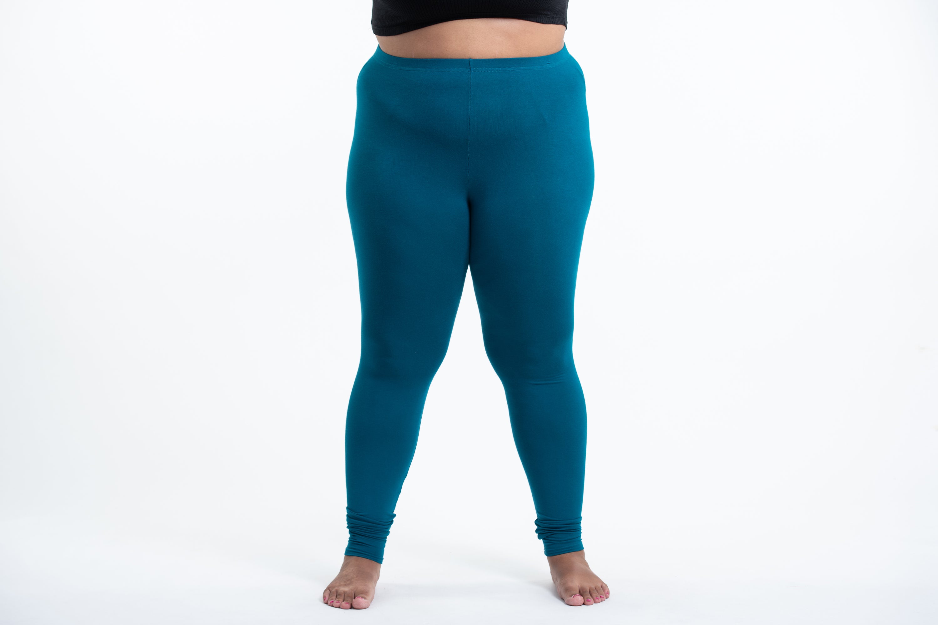 Plus Size Solid Color Cotton Leggings in Blue