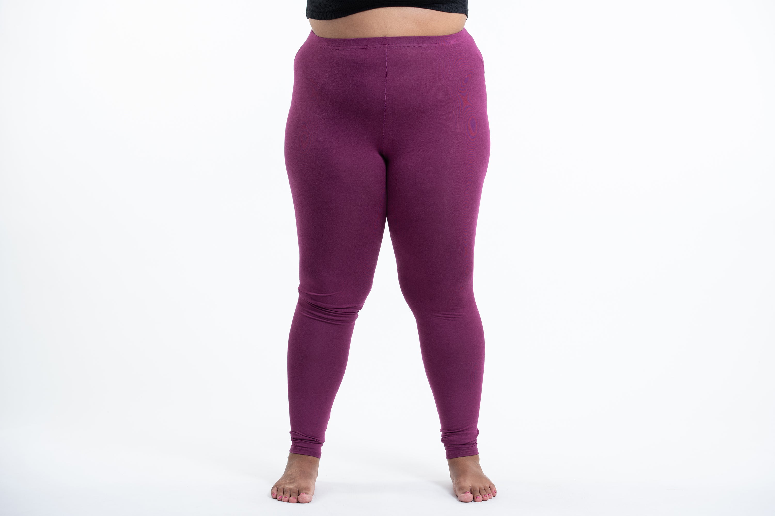 Plus Size Solid Color Cotton Leggings in Purple