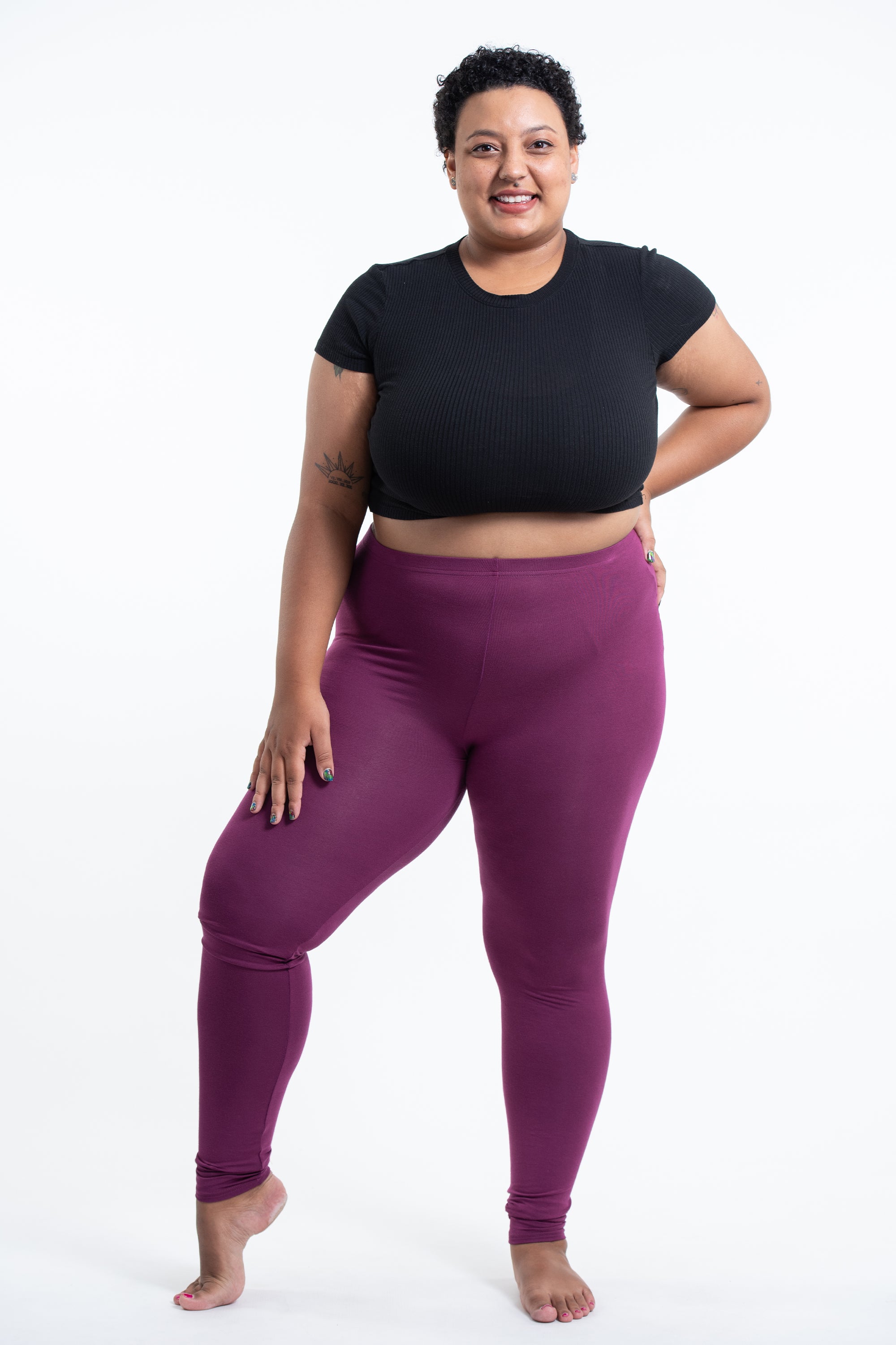 Plus Size Solid Color Cotton Leggings in Purple