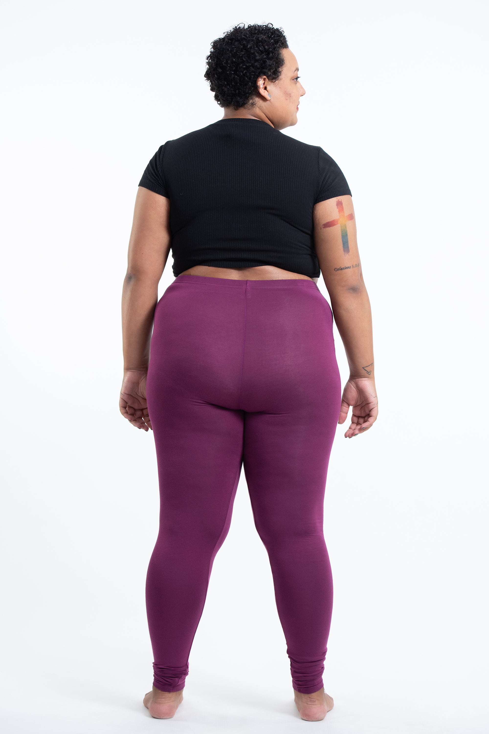 Plus Size Solid Color Cotton Leggings in Purple