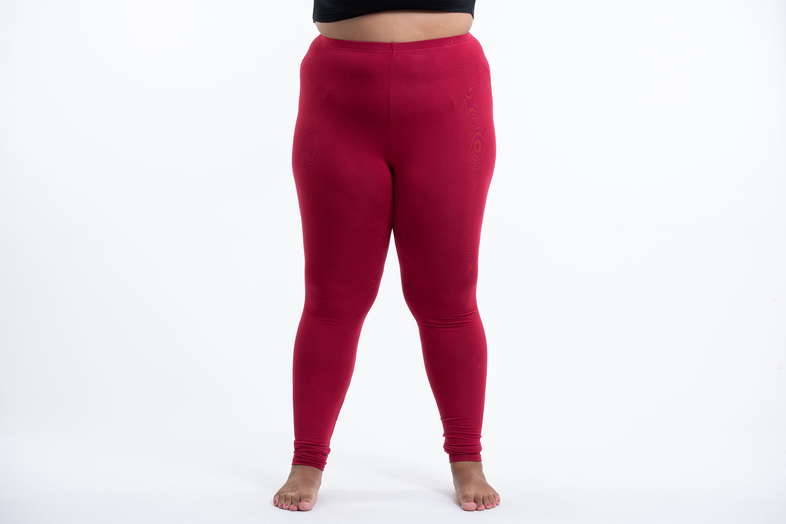 Plus Size Solid Color Cotton Leggings in Red