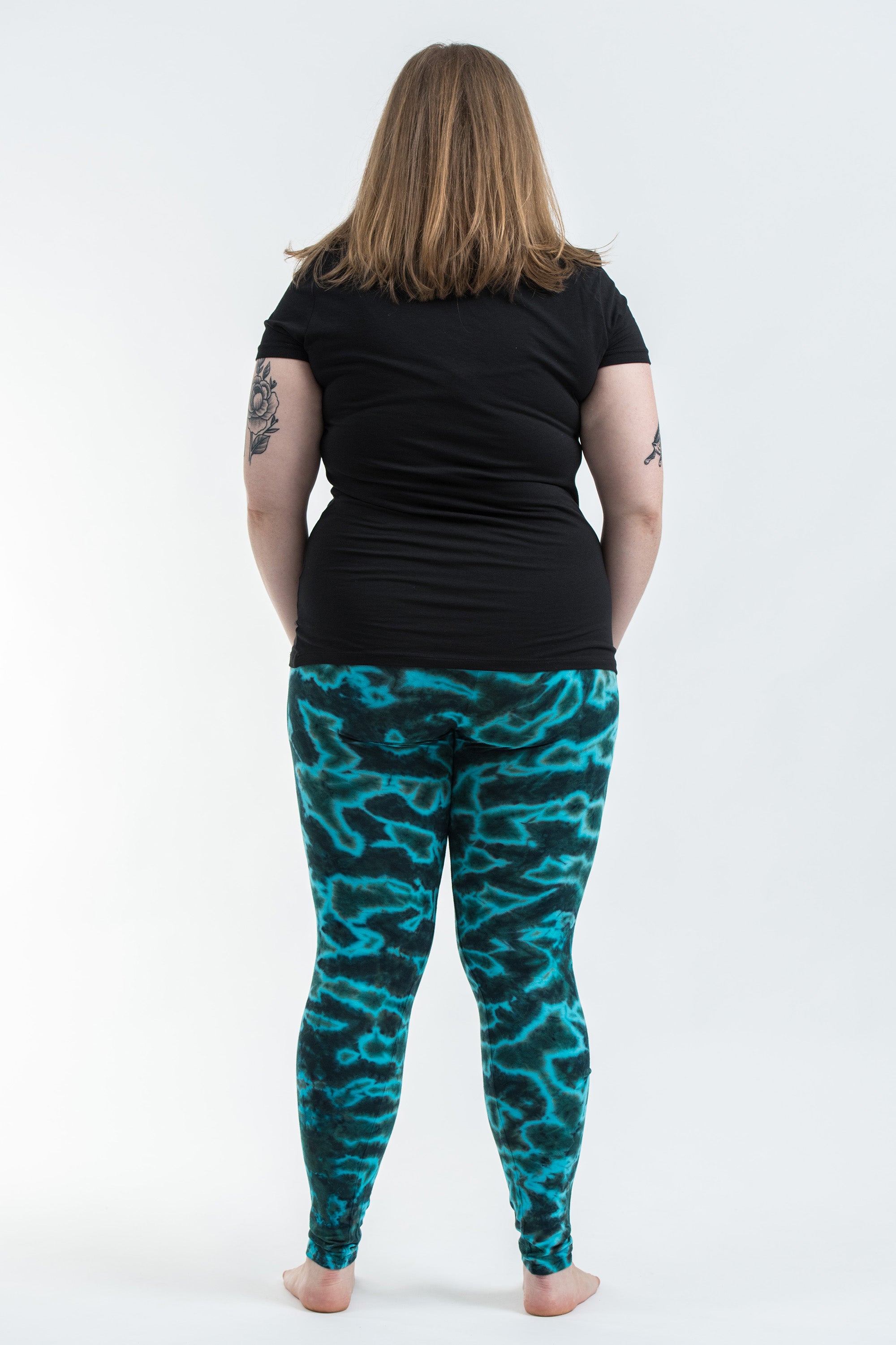Plus Size Marble Tie Dye Cotton Leggings in Turquoise