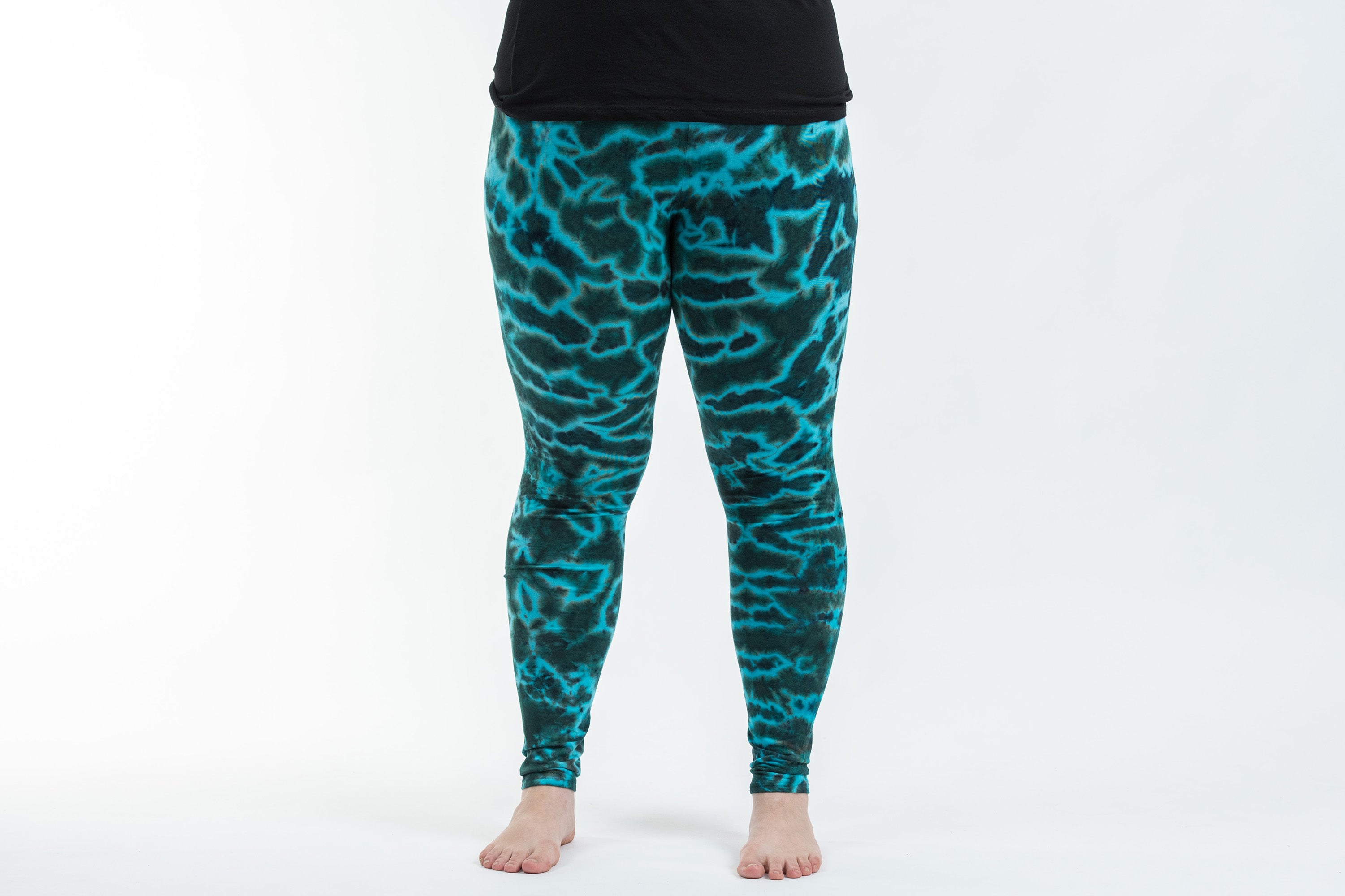 Plus Size Marble Tie Dye Cotton Leggings in Turquoise