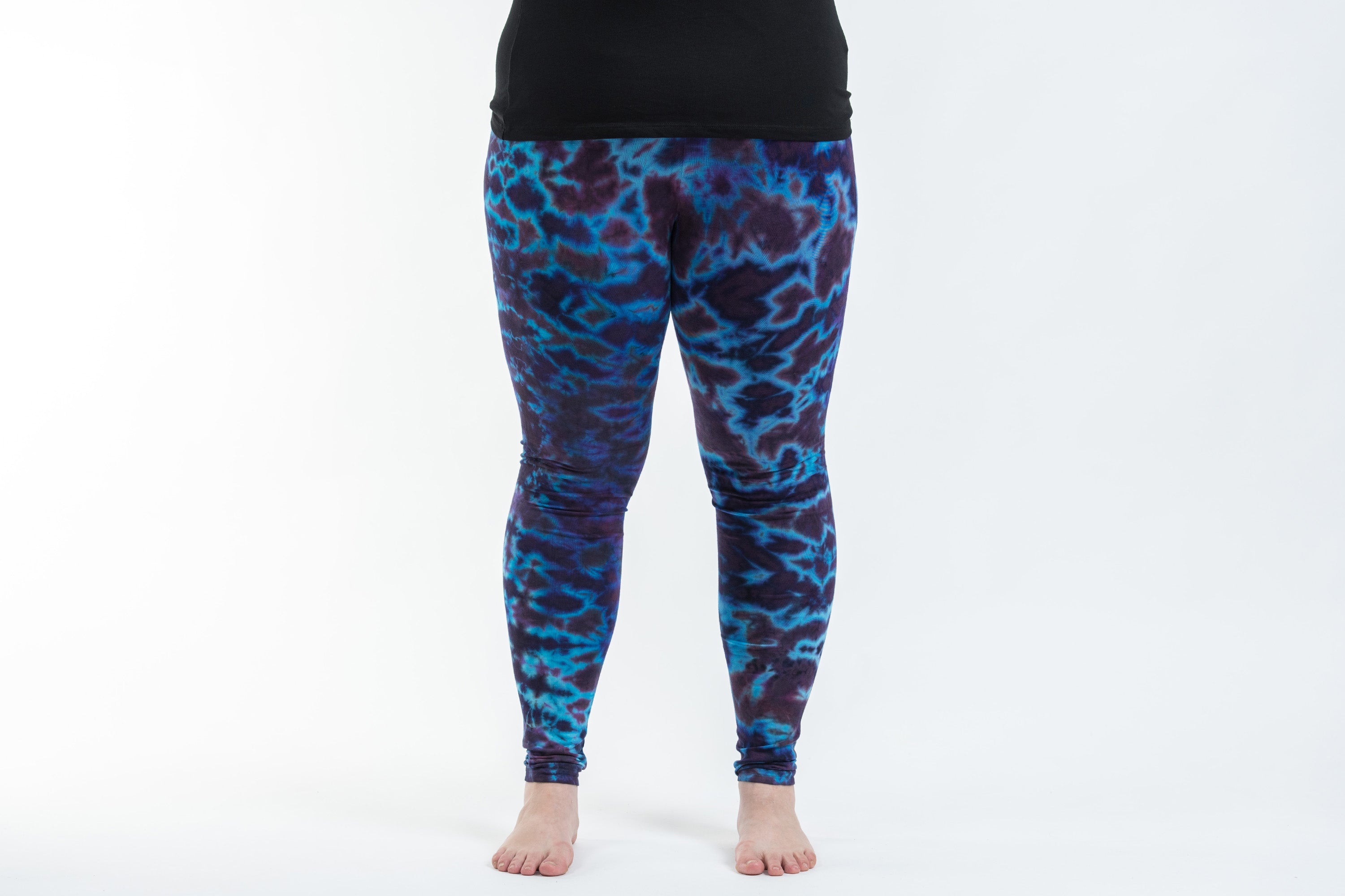 Plus Size Marble Tie Dye Cotton Leggings in Indigo