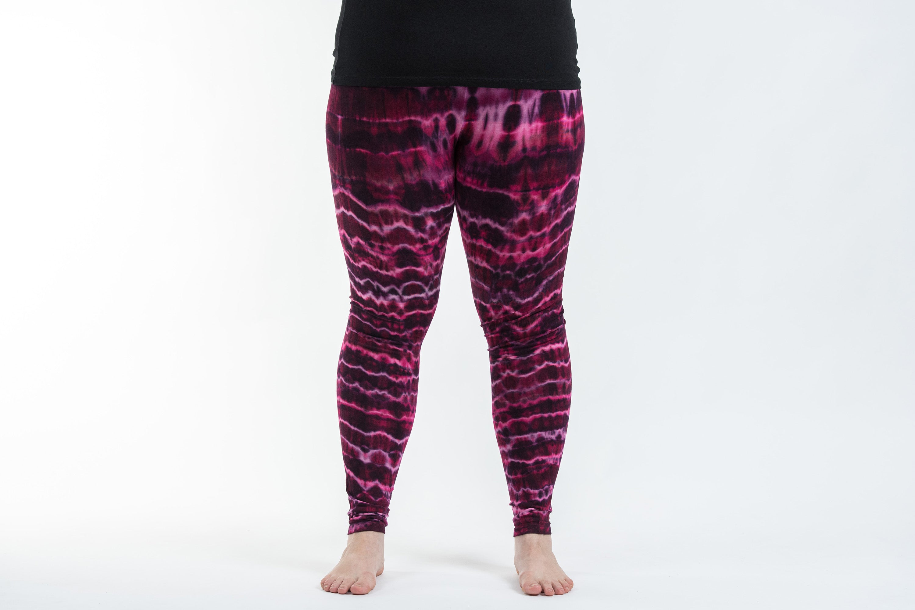 Plus Size Melting Stripes Tie Dye Cotton Leggings in Magenta