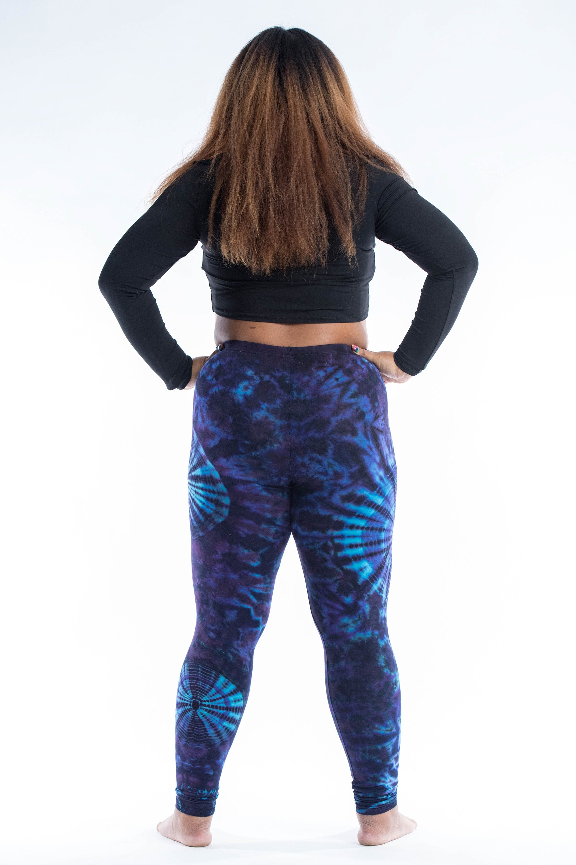 Plus Size Swirls Tie Dye Cotton Leggings in Indigo