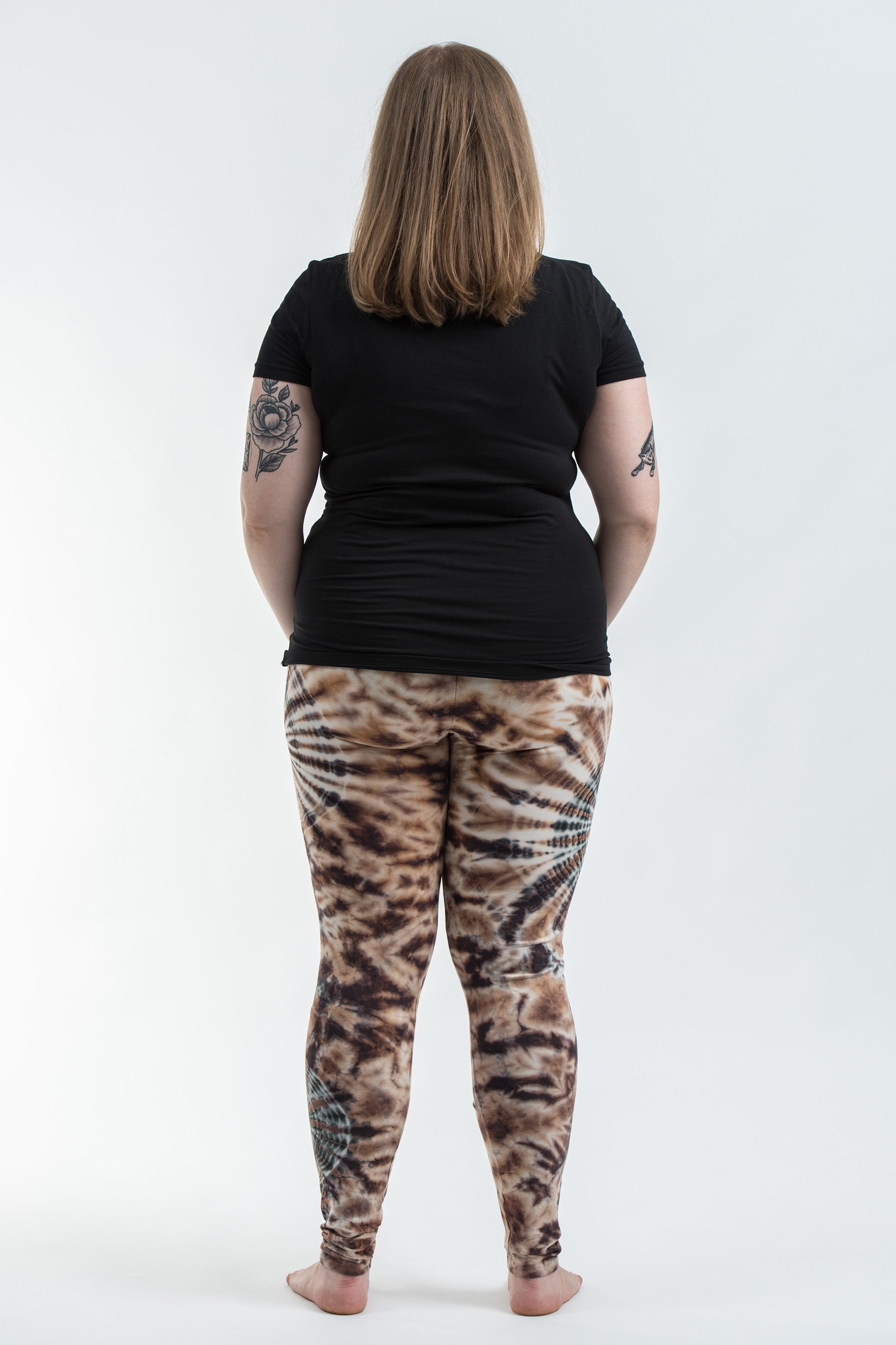 Plus Size Swirls Tie Dye Cotton Leggings in Light Brown