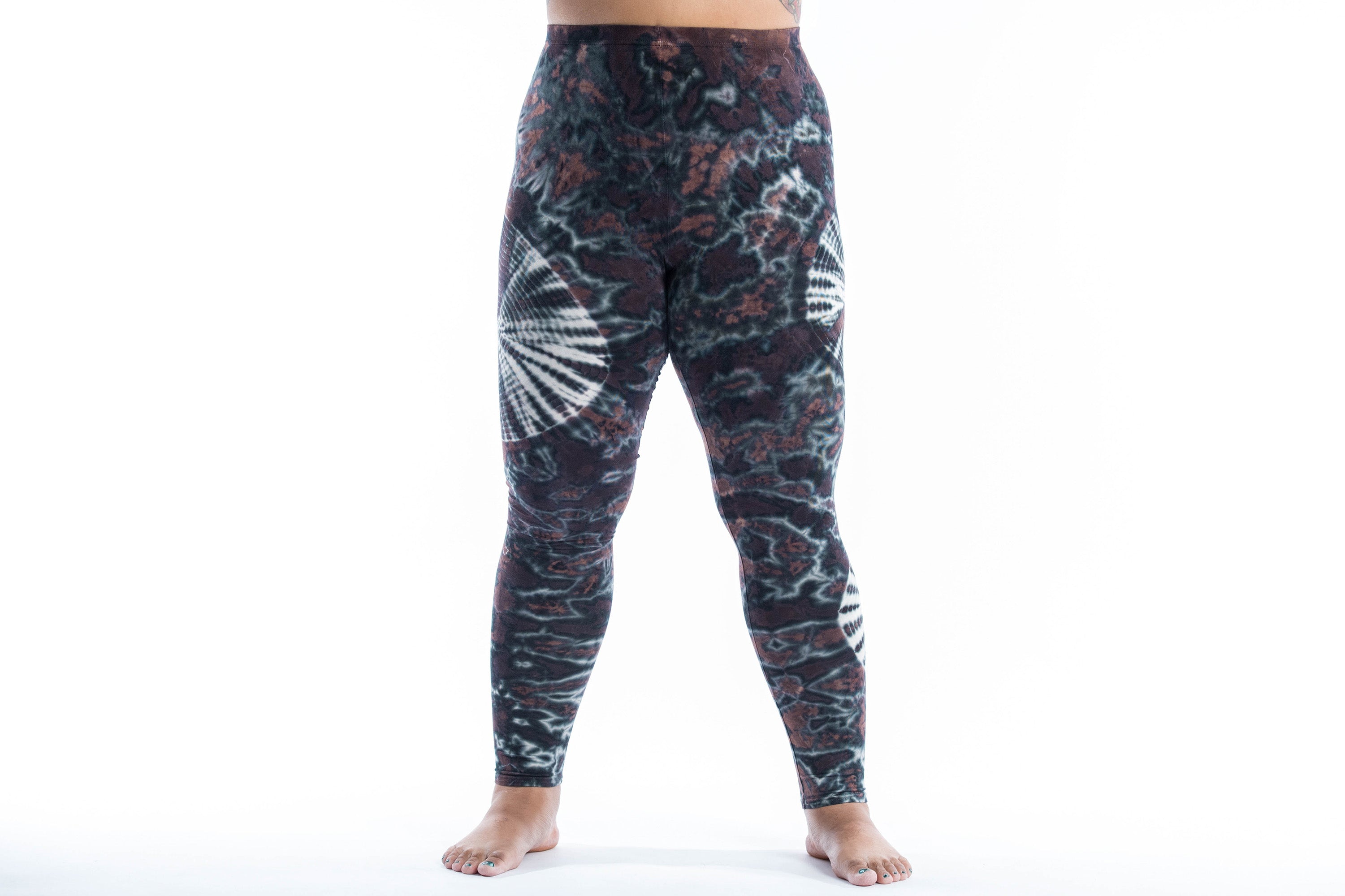 Plus Size Swirls Tie Dye Cotton Leggings in Brown