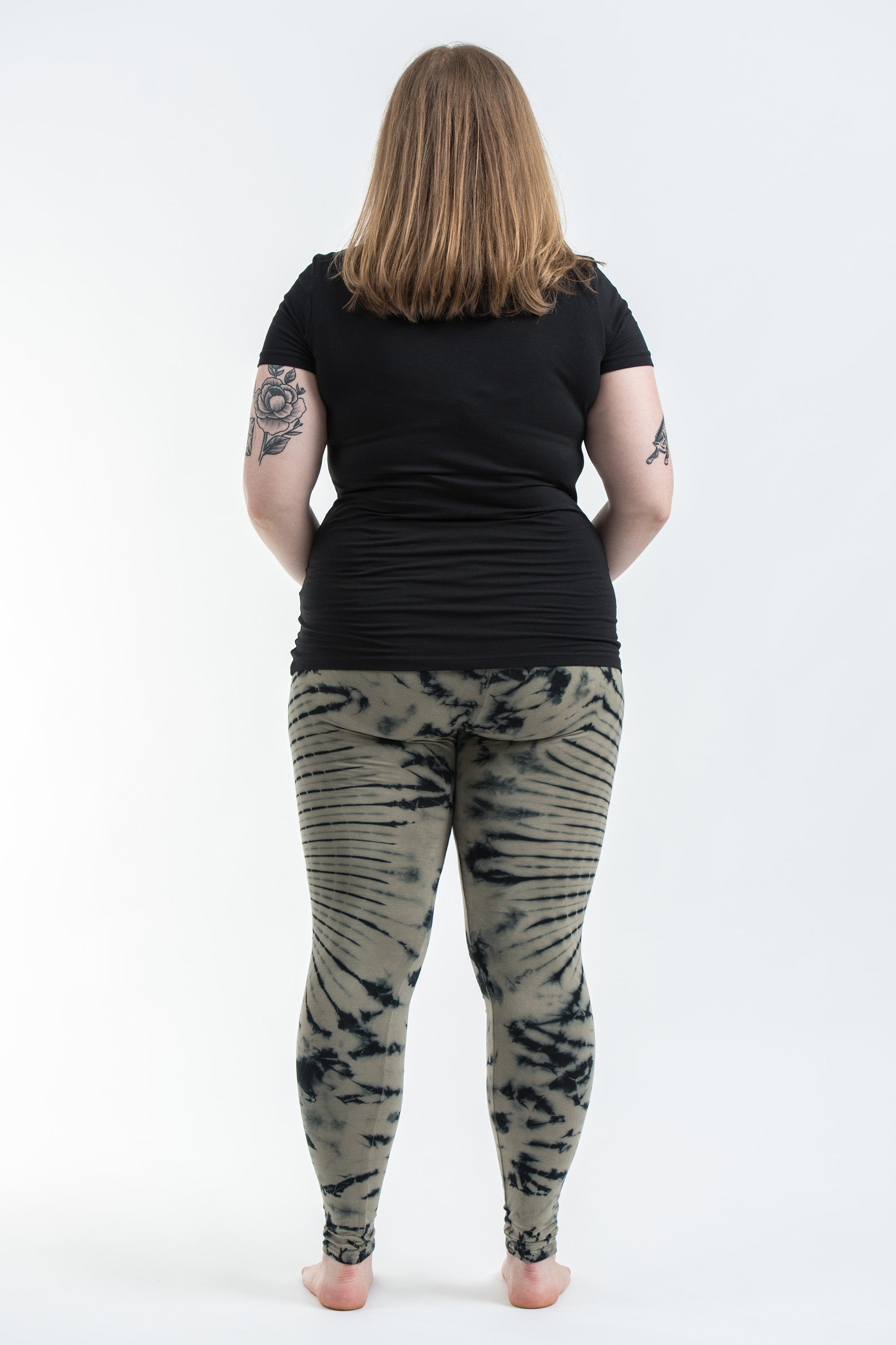 Plus Size Oval Swirls Tie Dye Cotton Leggings in Stone Black