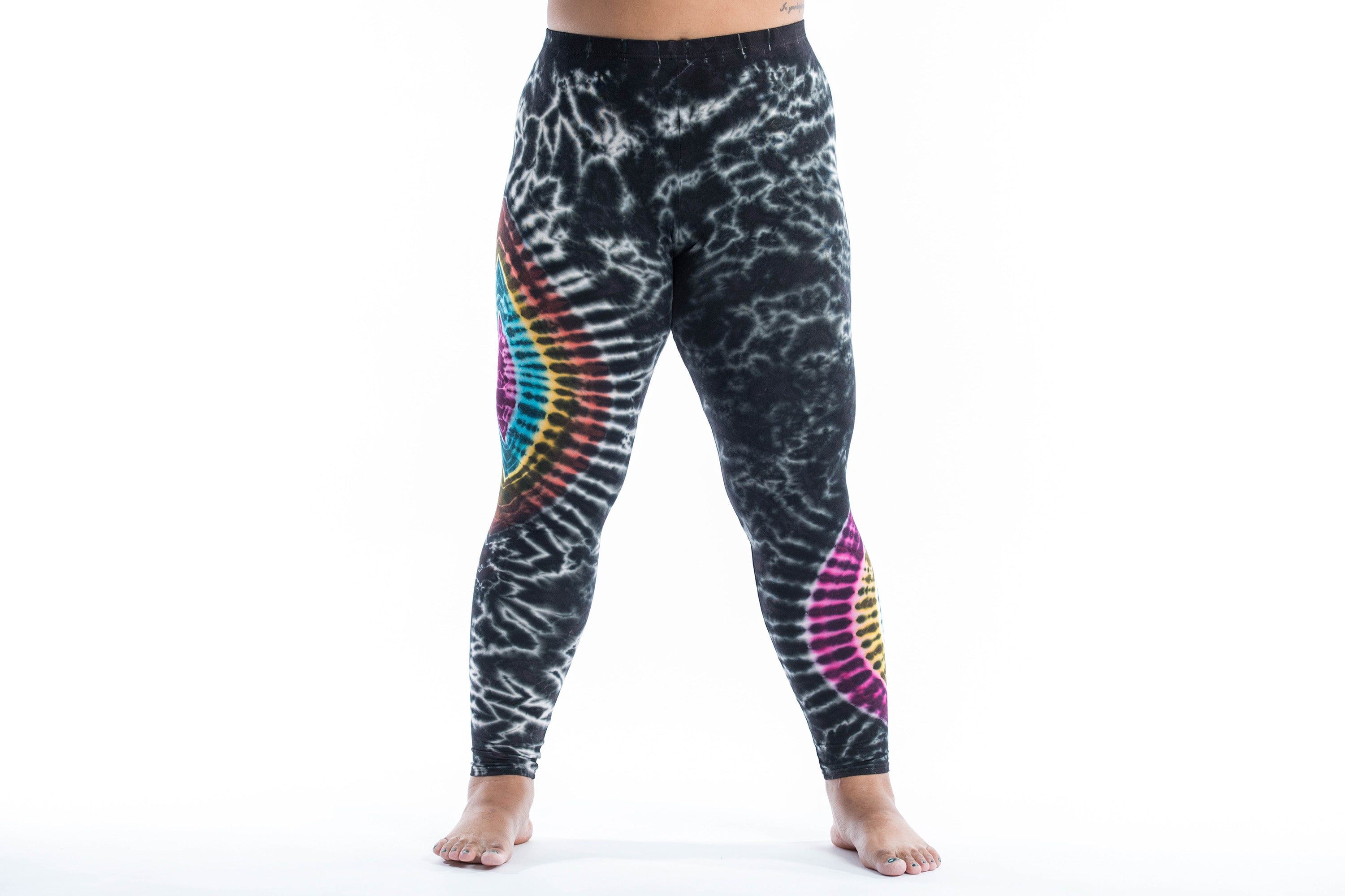 Plus Size Oval Swirls Tie Dye Cotton Leggings in Festival Black