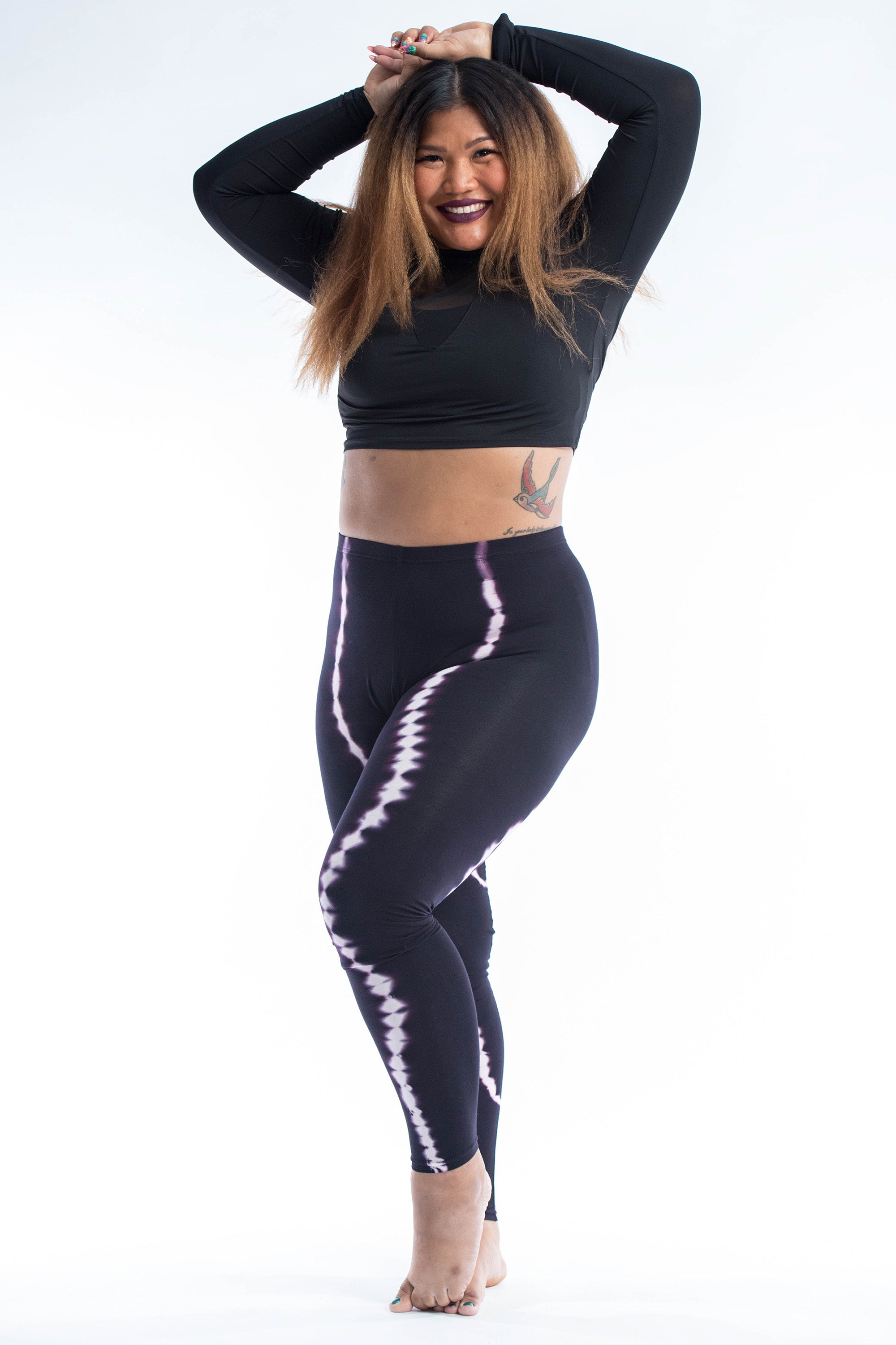 Plus Size Black Tie Dye Cotton Leggings in Electra Pink