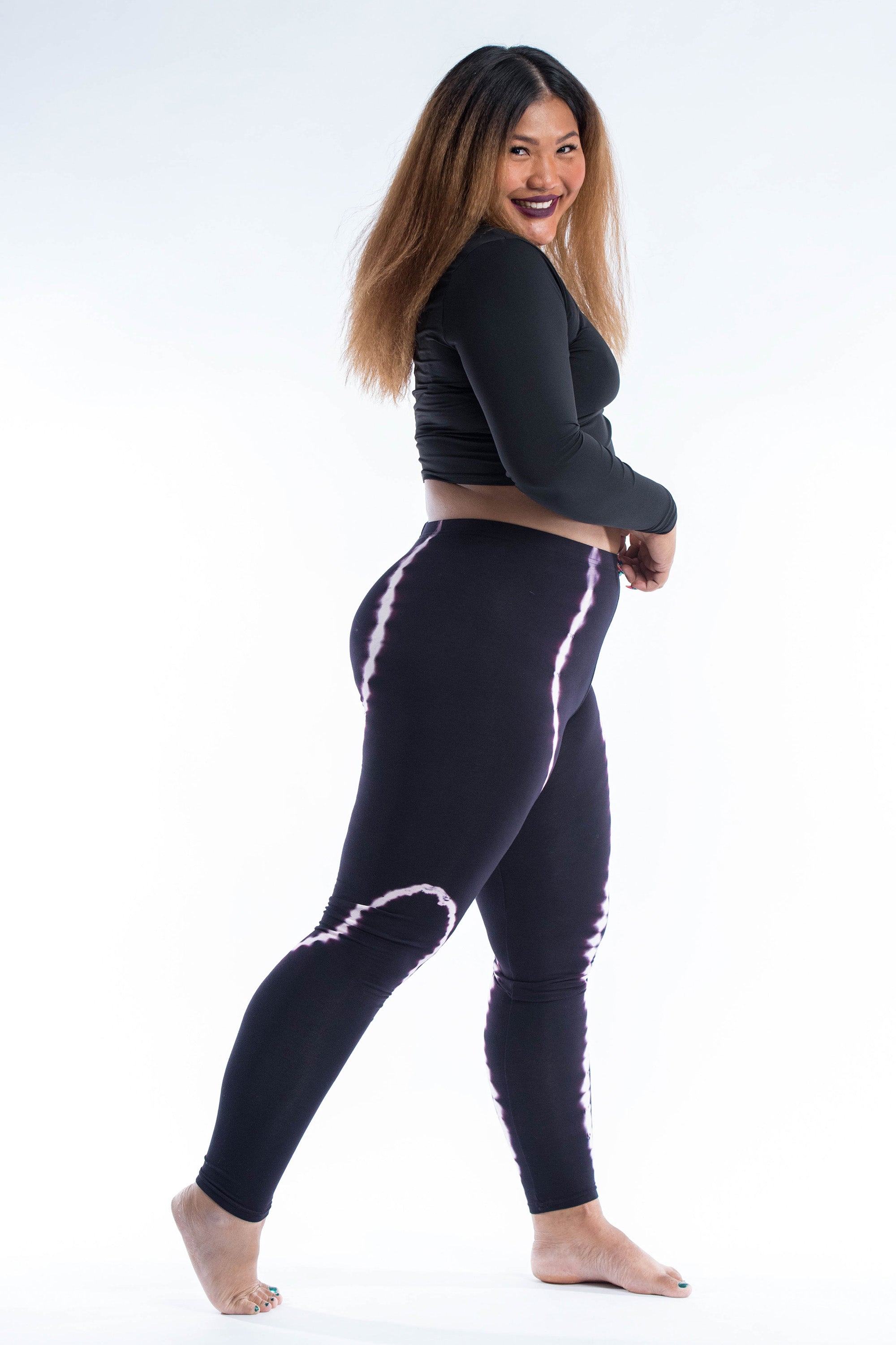 Plus Size Black Tie Dye Cotton Leggings in Electra Pink