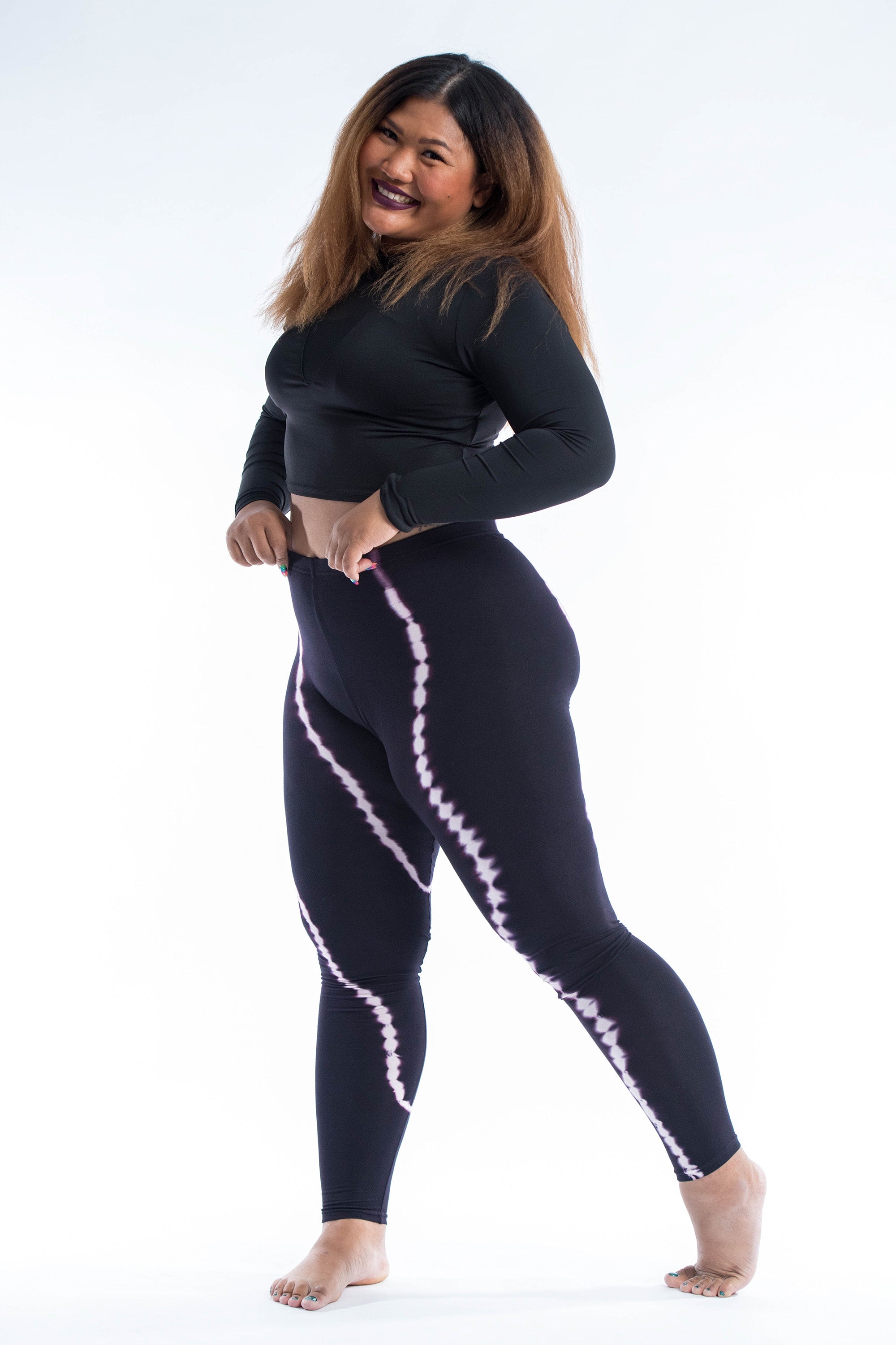 Plus Size Black Tie Dye Cotton Leggings in Electra Pink